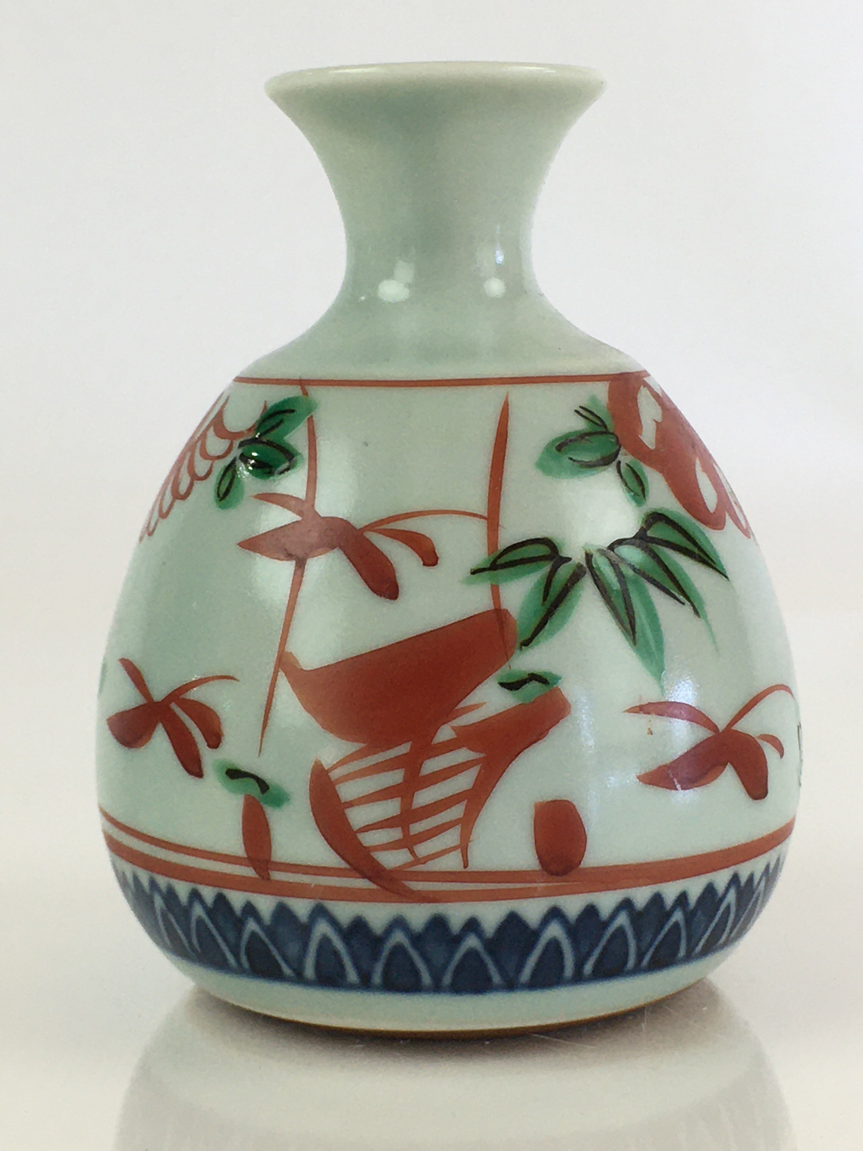 Japanese Porcelain Sake Bottle Vtg Hand-Painted Flower Tokkuri White TS435