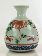 Japanese Porcelain Sake Bottle Vtg Hand-Painted Flower Tokkuri White TS435