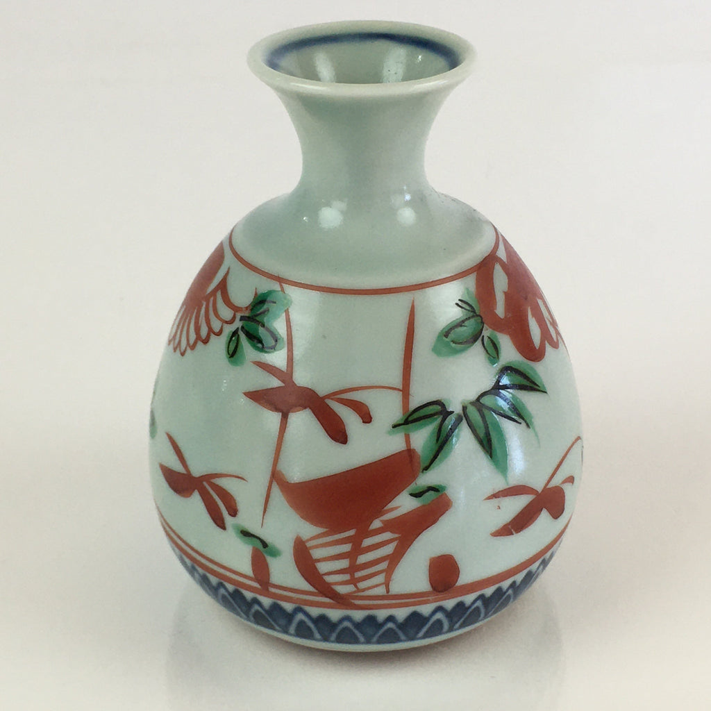 Japanese Porcelain Sake Bottle Vtg Hand-Painted Flower Tokkuri White TS435
