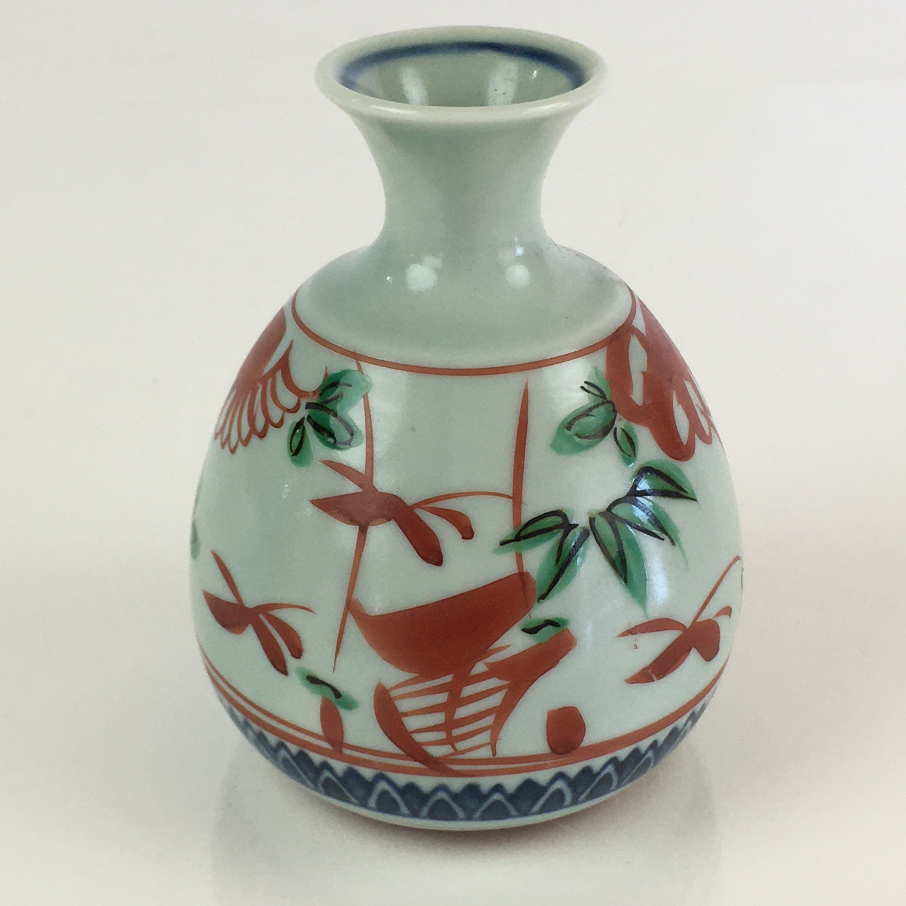Japanese Porcelain Sake Bottle Vtg Hand-Painted Flower Tokkuri White TS435