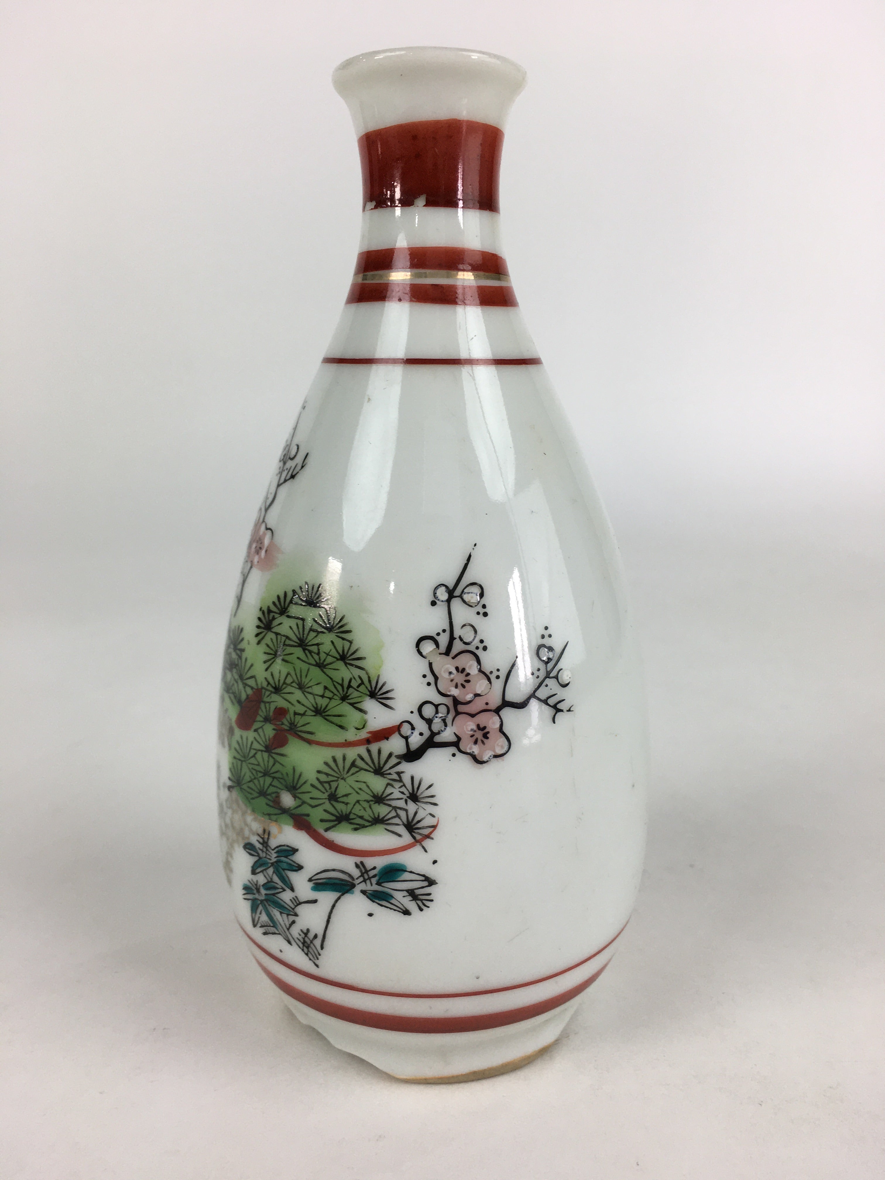 Japanese Porcelain Sake Bottle Vtg Kutani Ware Celebration Tokkuri TS389