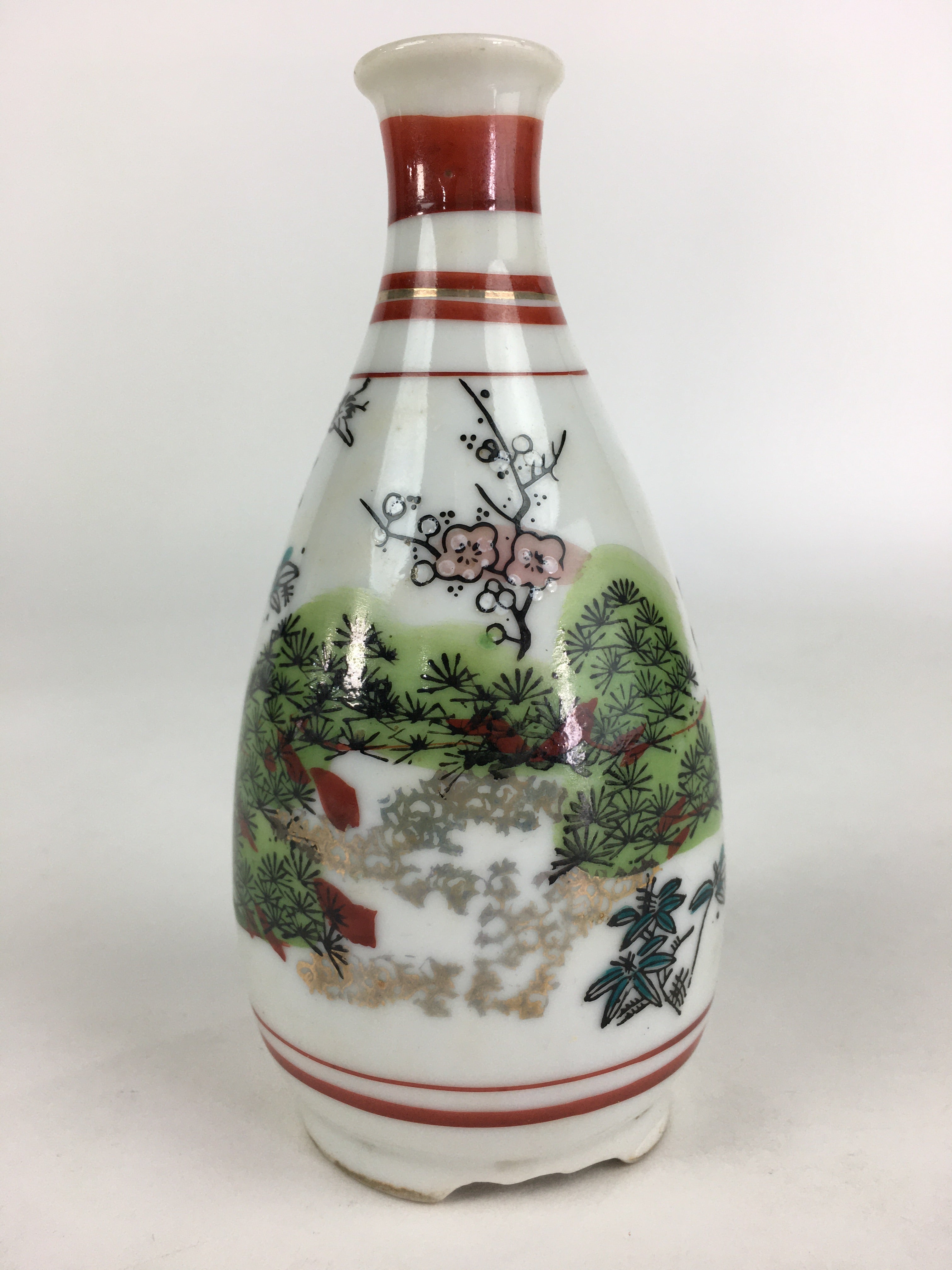 Japanese Porcelain Sake Bottle Vtg Kutani Ware Celebration Tokkuri TS390