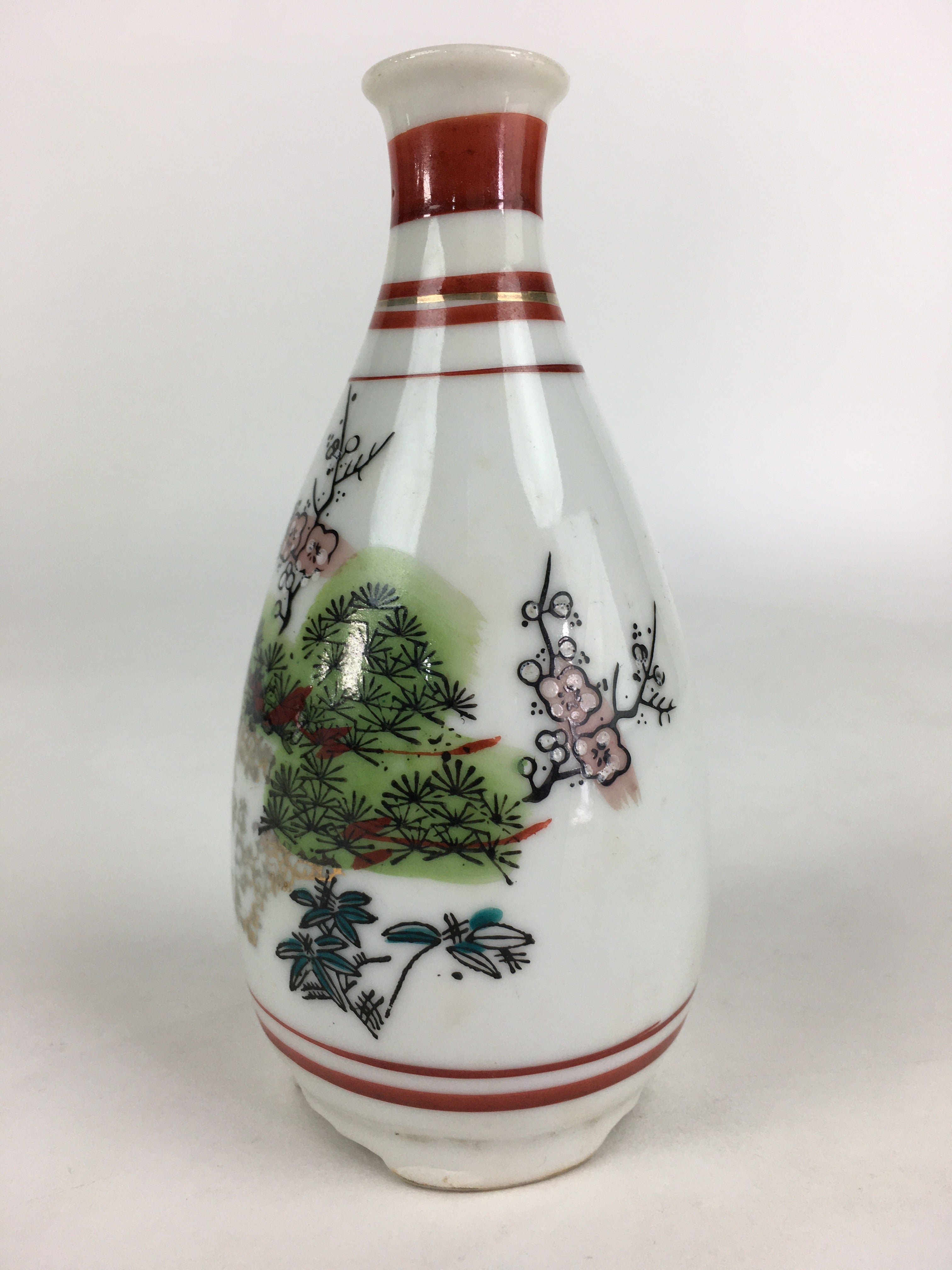 Japanese Porcelain Sake Bottle Vtg Kutani Ware Celebration Tokkuri TS390