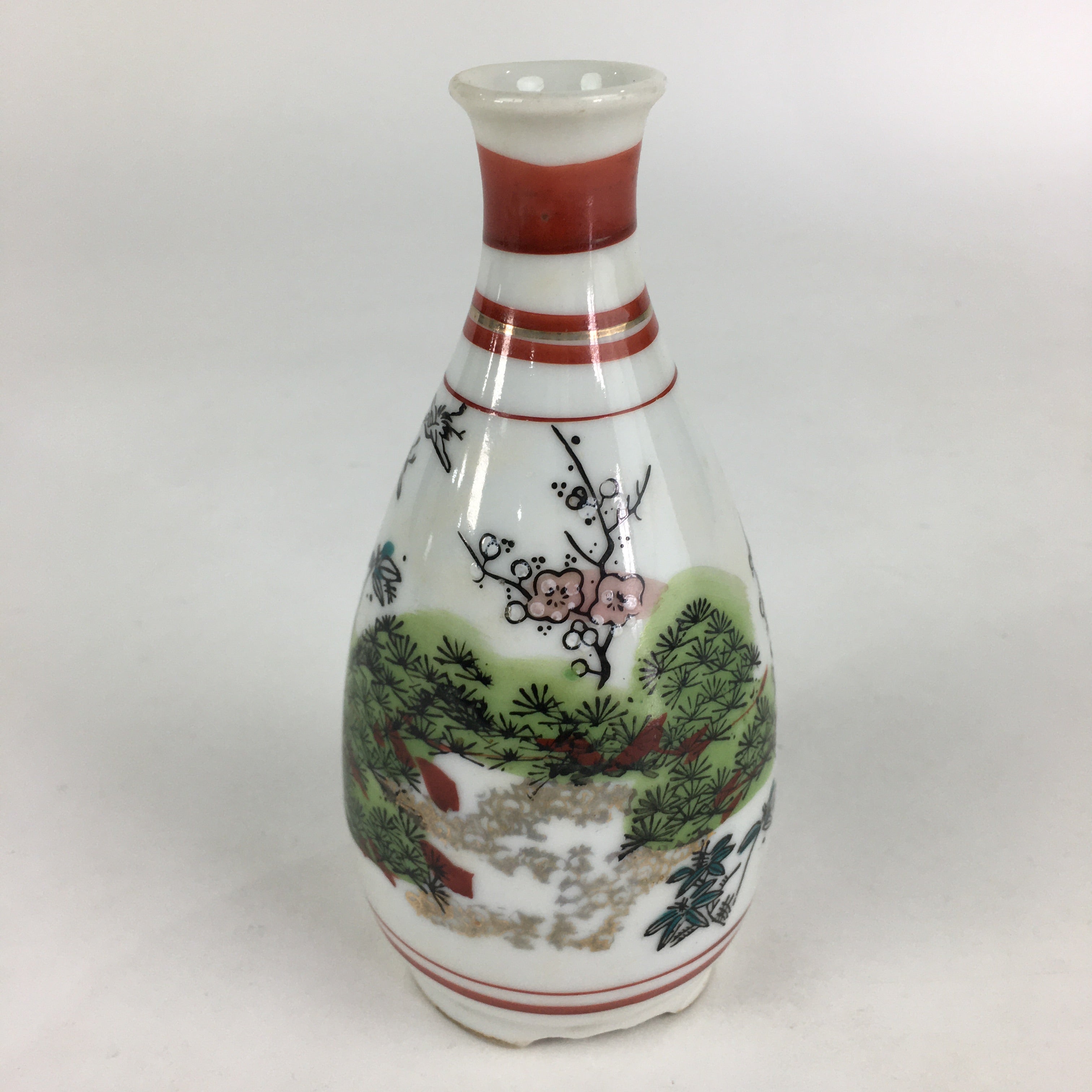 Japanese Porcelain Sake Bottle Vtg Kutani Ware Celebration Tokkuri TS390