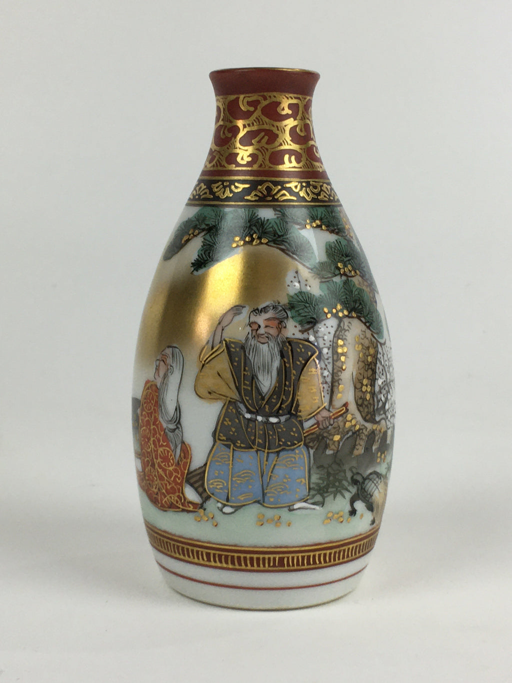Japanese Porcelain Sake Bottle Vtg Kutani Ware Celebration Tokkuri TS402