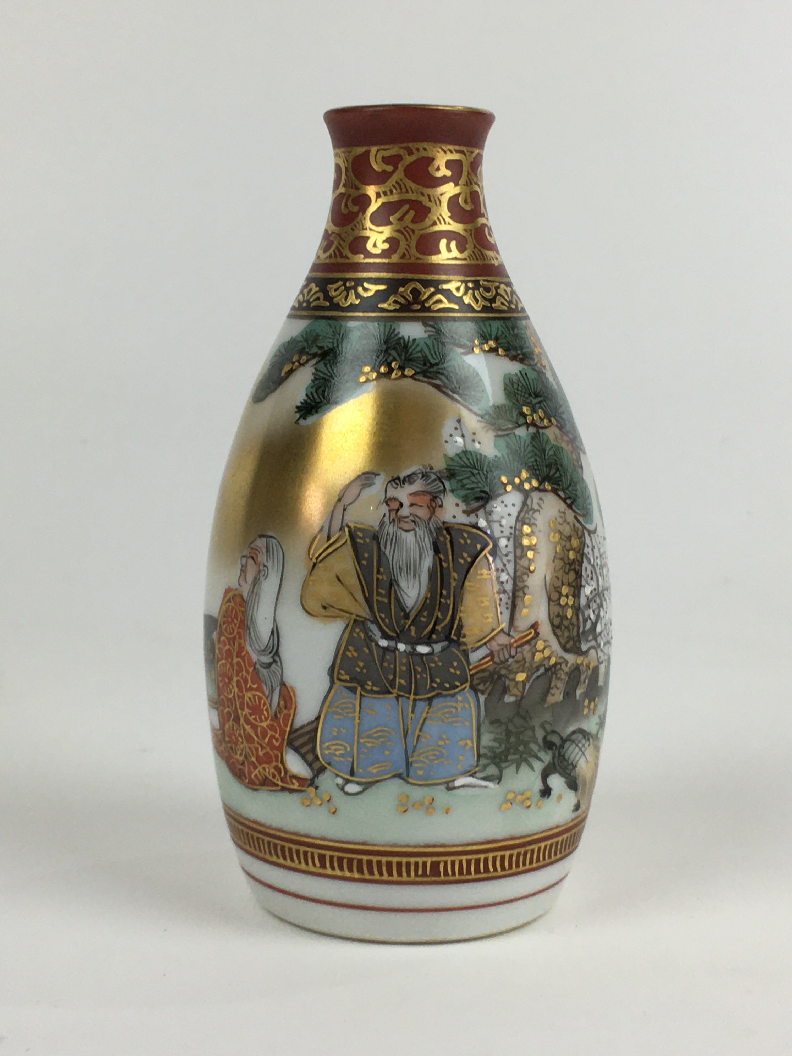 Japanese Porcelain Sake Bottle Vtg Kutani Ware Celebration Tokkuri TS402