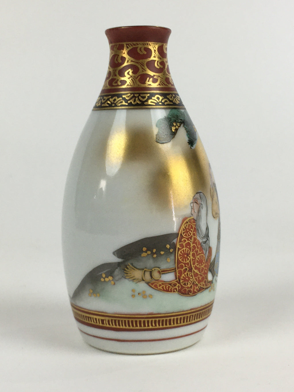 Japanese Porcelain Sake Bottle Vtg Kutani Ware Celebration Tokkuri TS402