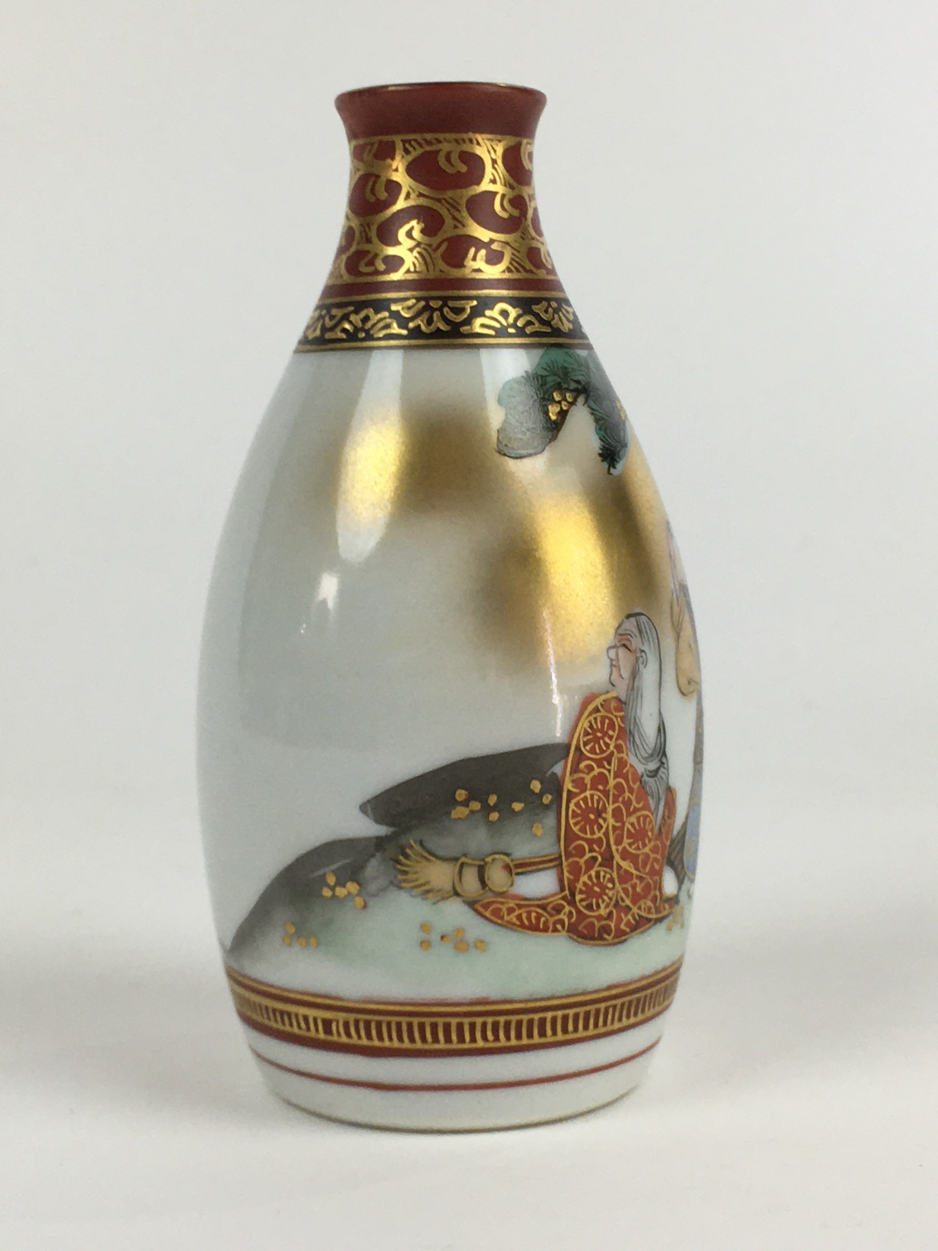 Japanese Porcelain Sake Bottle Vtg Kutani Ware Celebration Tokkuri TS402