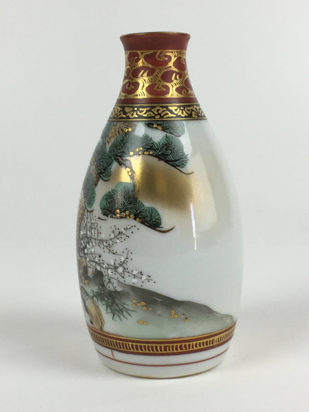 Japanese Porcelain Sake Bottle Vtg Kutani Ware Celebration Tokkuri TS402