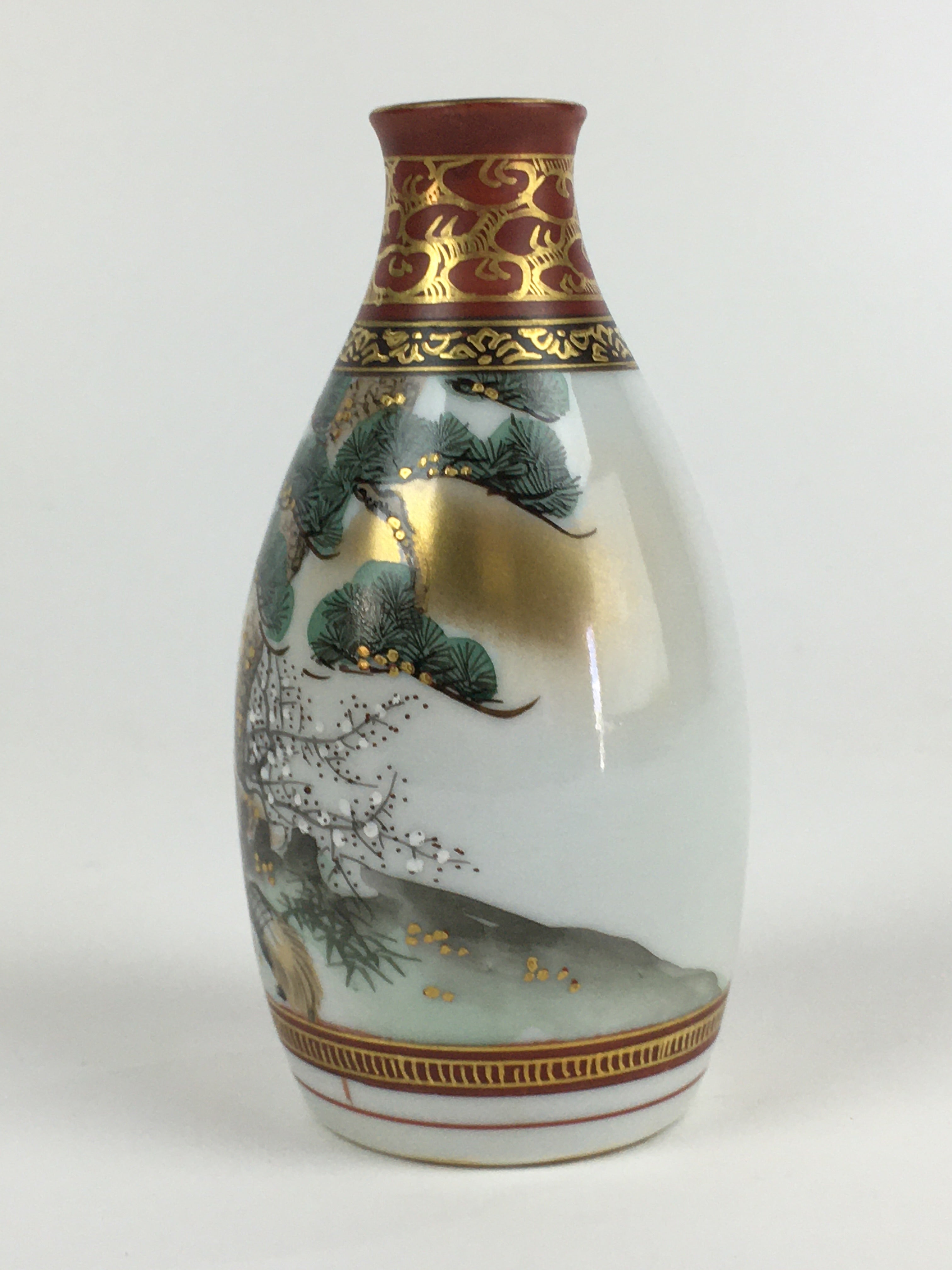 Japanese Porcelain Sake Bottle Vtg Kutani Ware Celebration Tokkuri TS402