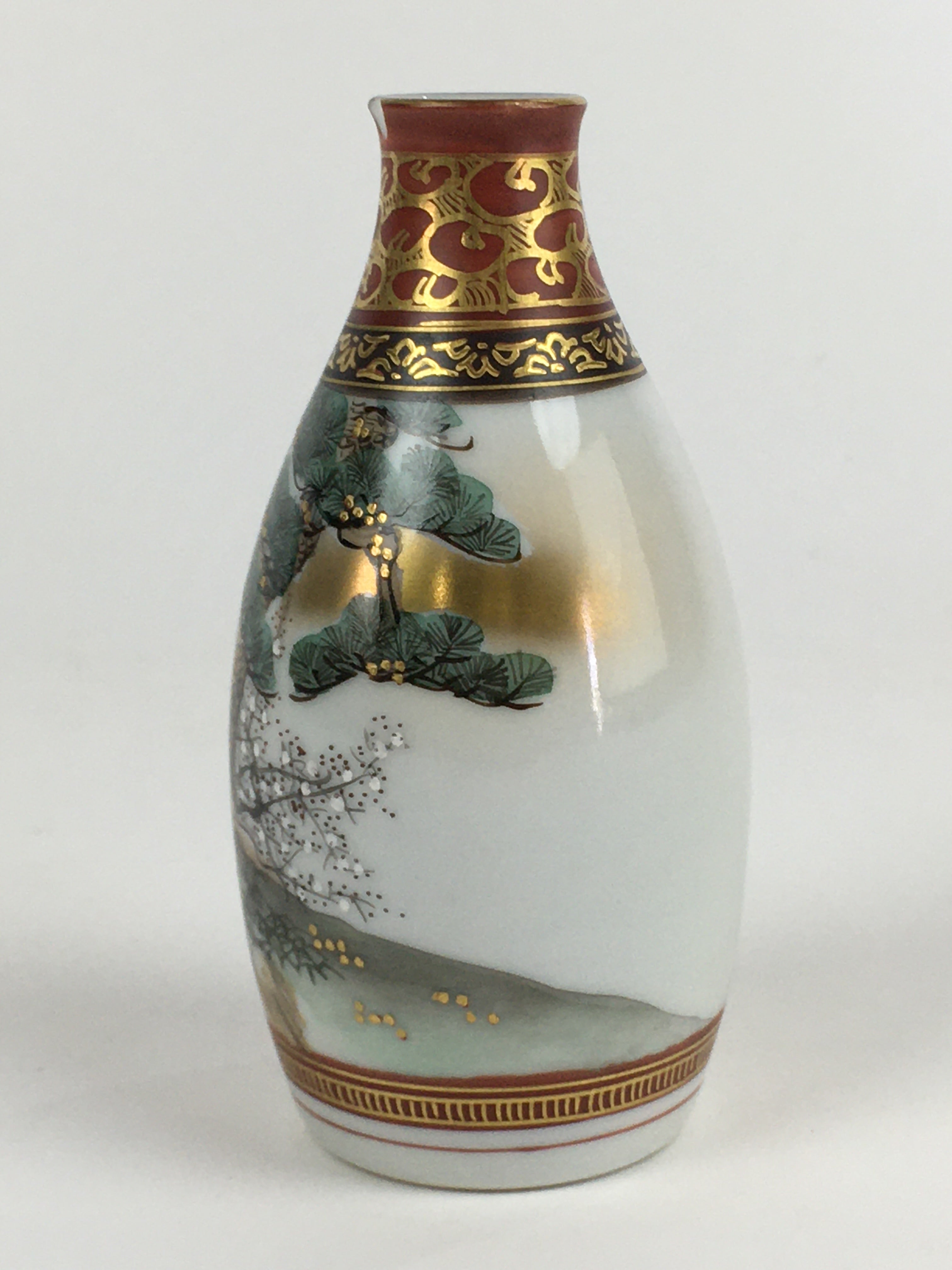 Japanese Porcelain Sake Bottle Vtg Kutani Ware Celebration Tokkuri TS403