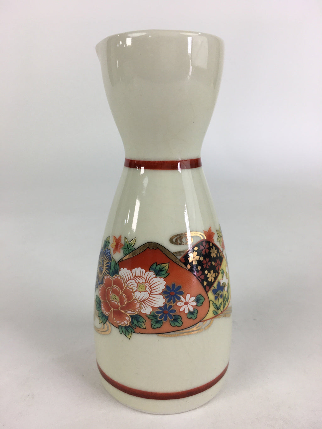 Japanese Porcelain Sake Bottle Vtg Kutani Ware Flower Tokkuri TS386