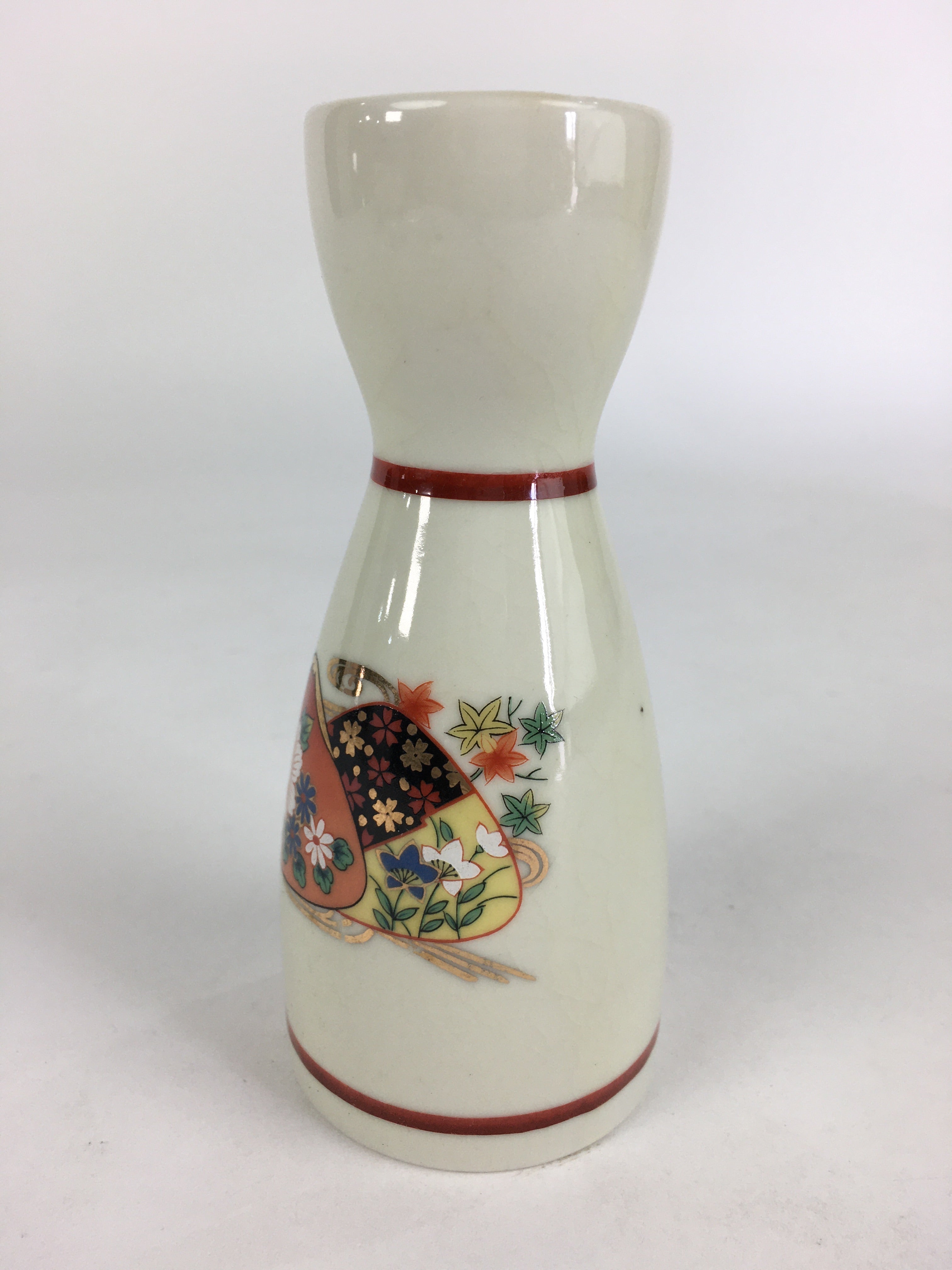 Japanese Porcelain Sake Bottle Vtg Kutani Ware Flower Tokkuri TS386