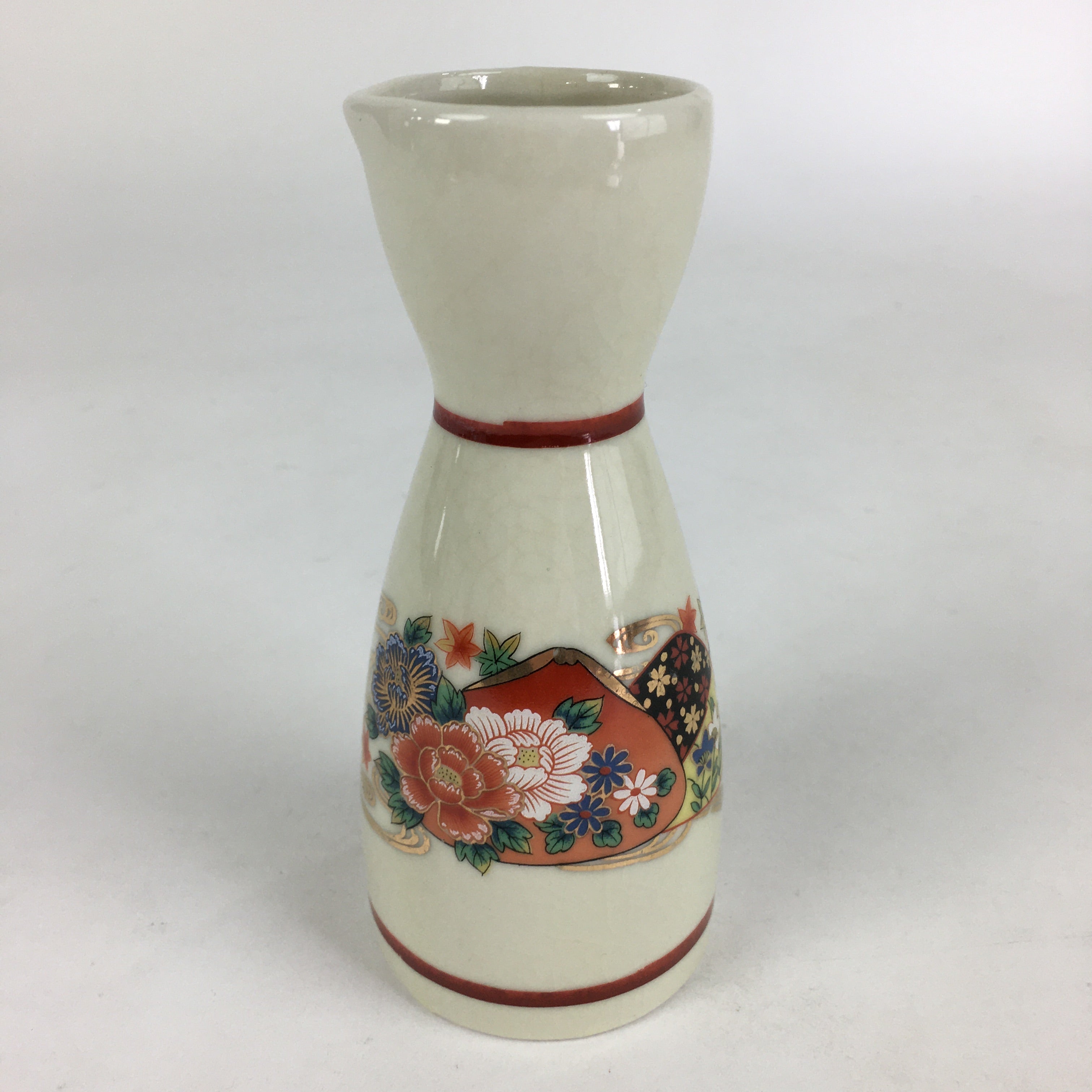 Japanese Porcelain Sake Bottle Vtg Kutani Ware Flower Tokkuri TS387