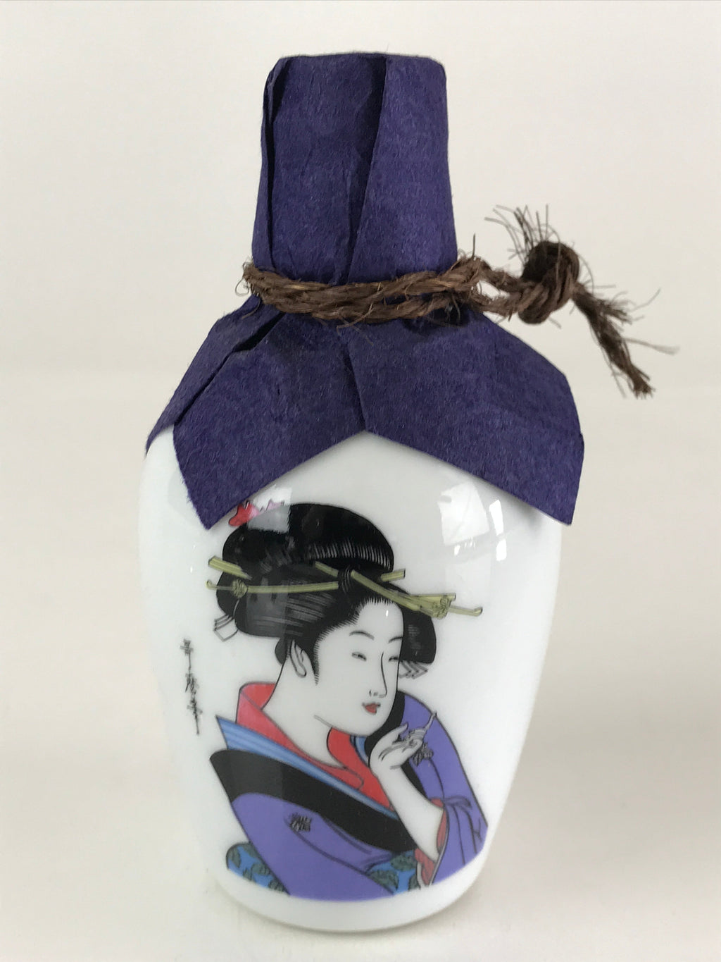 Japanese Porcelain Sake Bottle Vtg Pottery Ukiyo-e Geisha Tokkuri White TS466