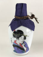 Japanese Porcelain Sake Bottle Vtg Pottery Ukiyo-e Geisha Tokkuri White TS466