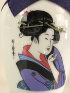 Japanese Porcelain Sake Bottle Vtg Pottery Ukiyo-e Geisha Tokkuri White TS466