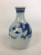 Japanese Porcelain Sake Bottle Vtg Sometsuke Blue Dragon White Tokkuri TS323