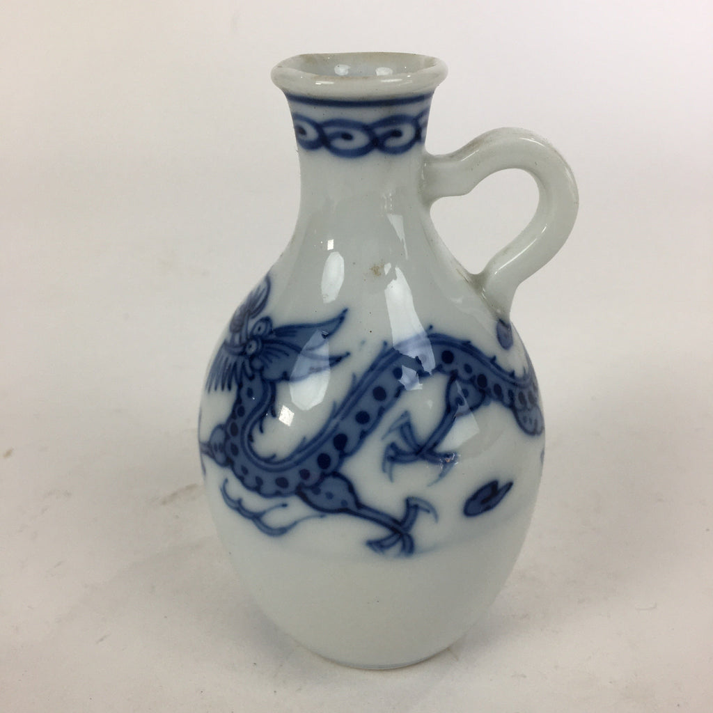 Japanese Porcelain Sake Bottle Vtg Sometsuke Blue Dragon White Tokkuri TS323