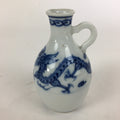 Japanese Porcelain Sake Bottle Vtg Sometsuke Blue Dragon White Tokkuri TS323