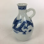Japanese Porcelain Sake Bottle Vtg Sometsuke Blue Dragon White Tokkuri TS323