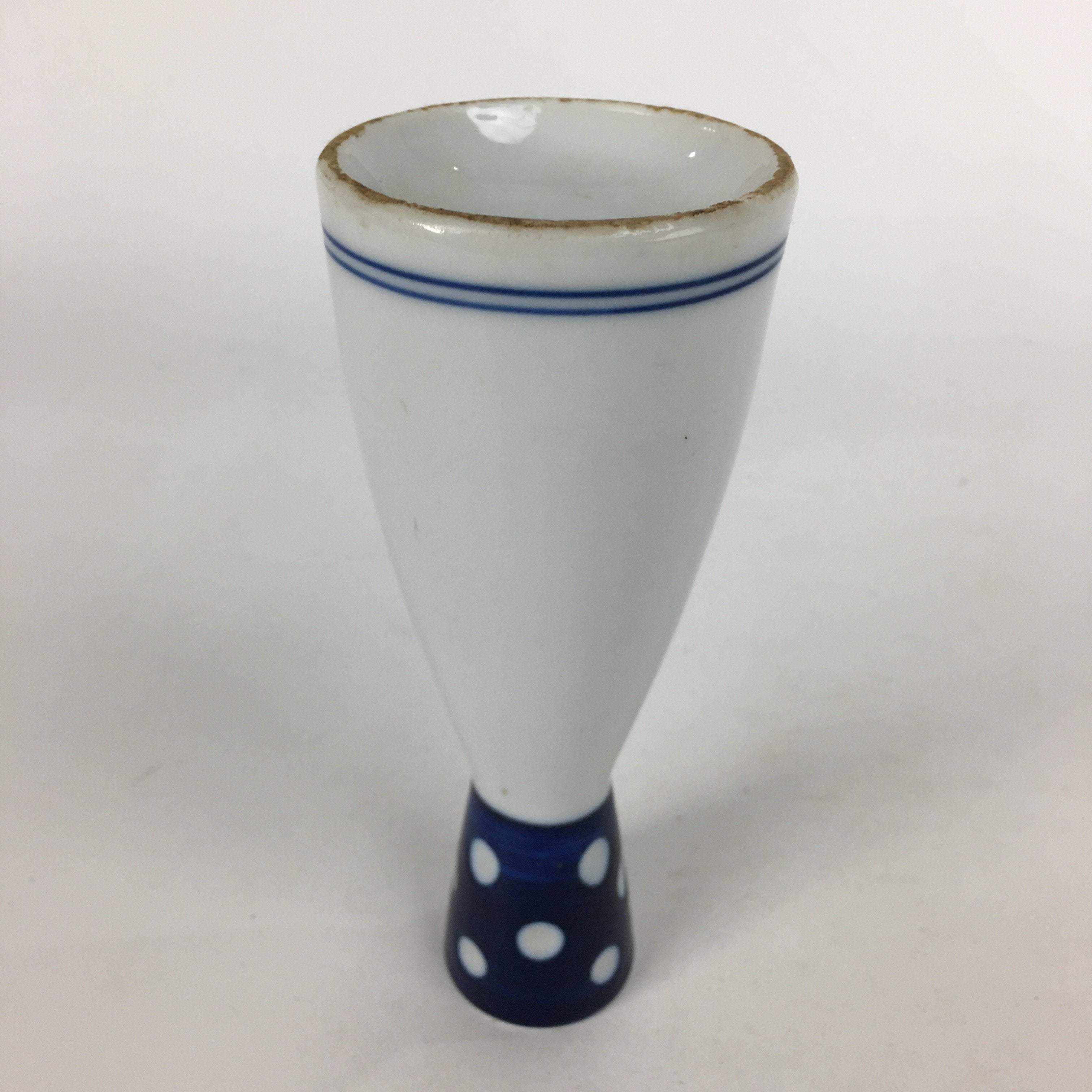 Japanese Porcelain Sake Bottle Vtg Tokkuri 1Gou Size Blue White Dots TS271