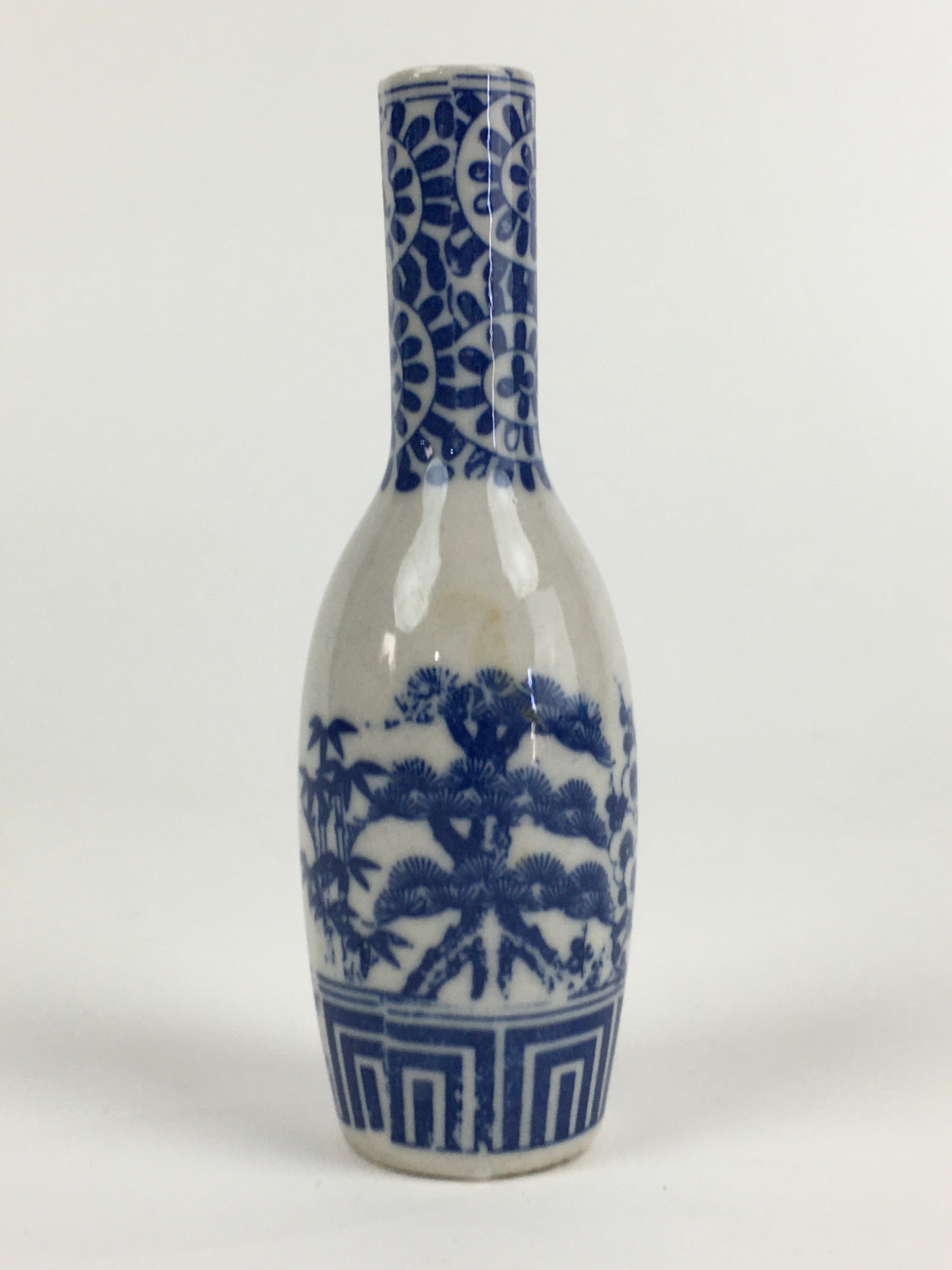 Japanese Porcelain Sake Bottle Vtg Tokkuri Blue White Slim Bottle TS401