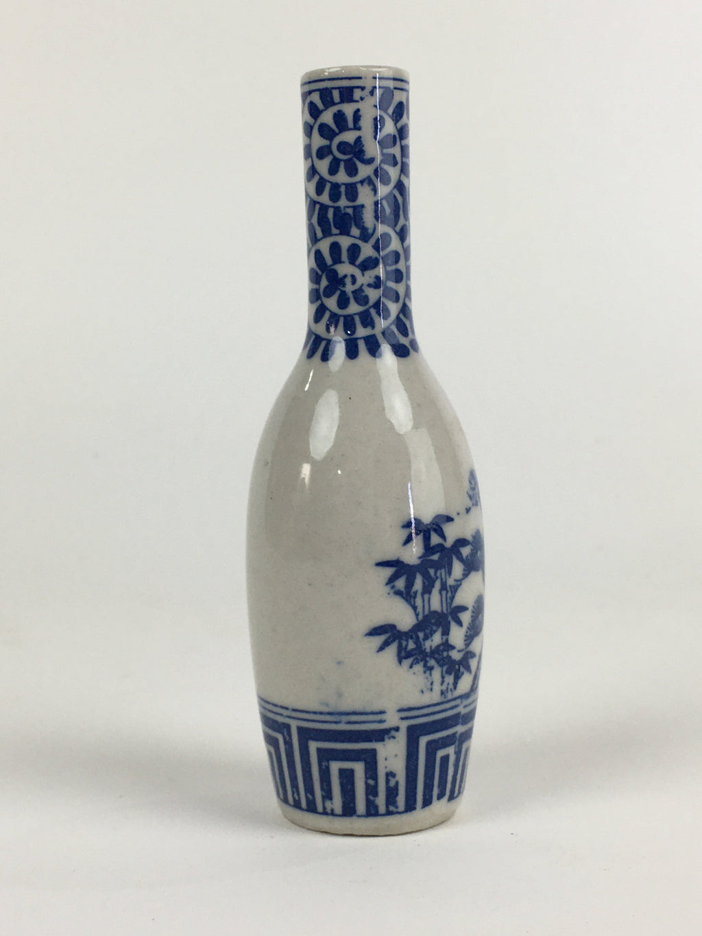 Japanese Porcelain Sake Bottle Vtg Tokkuri Blue White Slim Bottle TS401