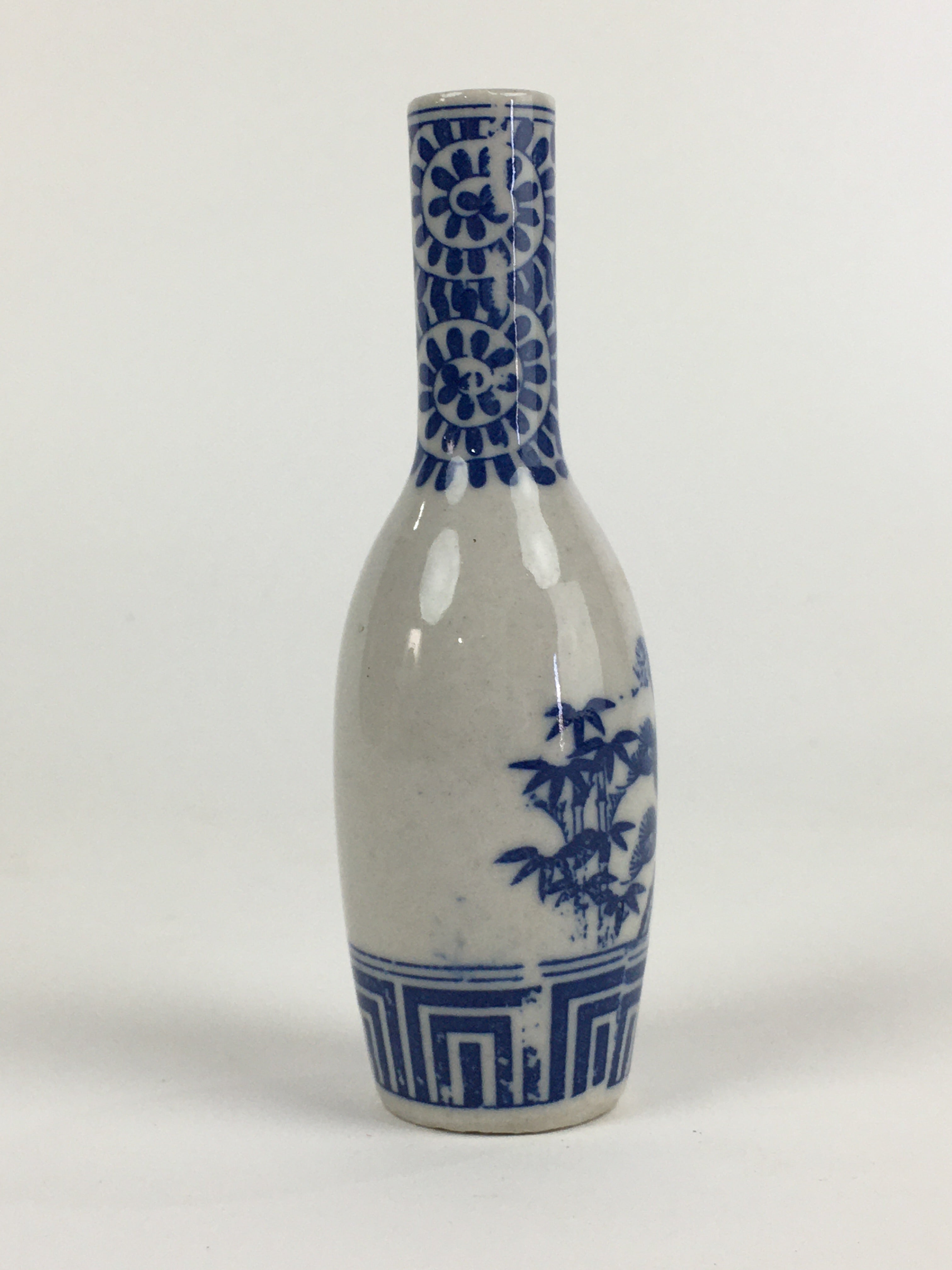 Japanese Porcelain Sake Bottle Vtg Tokkuri Blue White Slim Bottle TS401