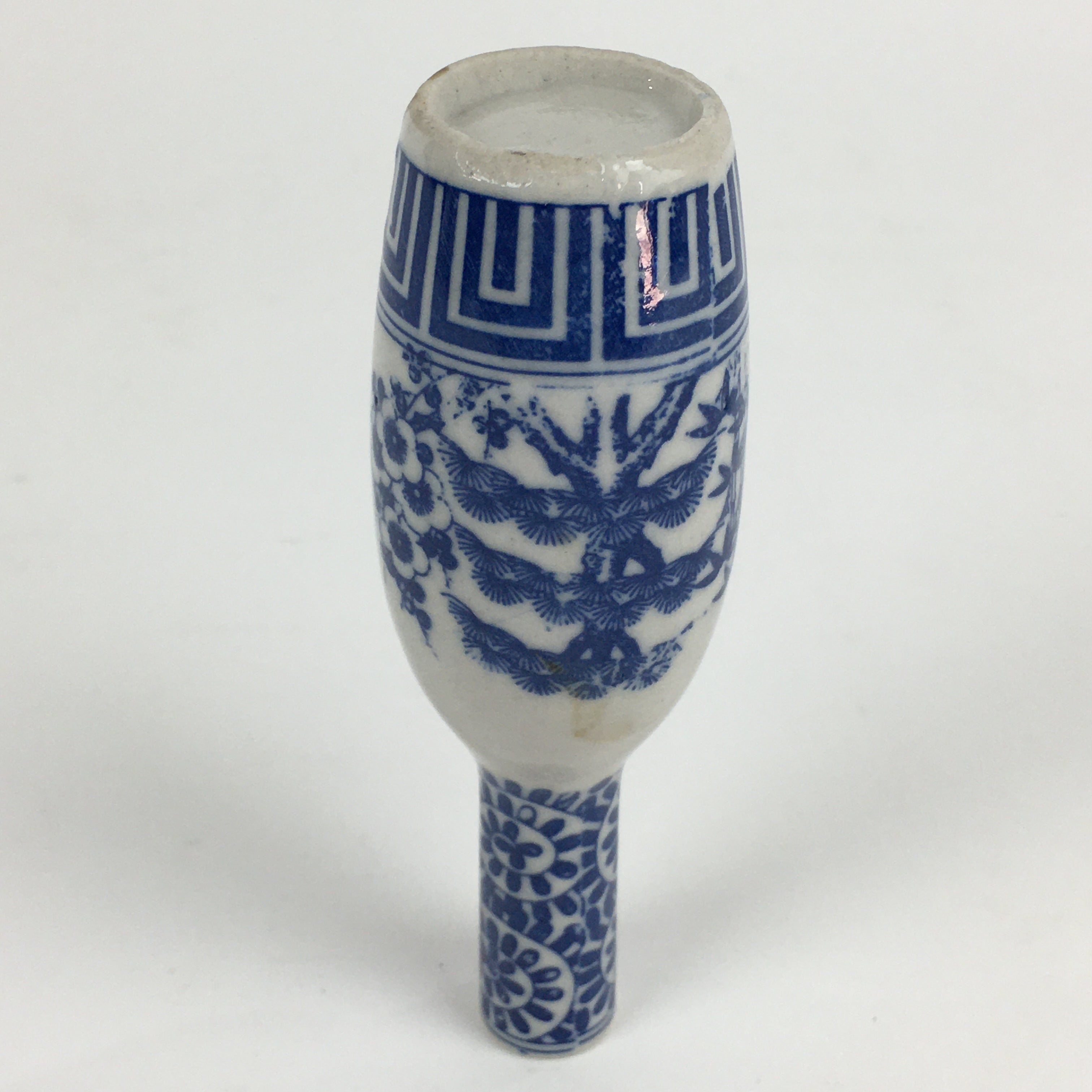 Japanese Porcelain Sake Bottle Vtg Tokkuri Blue White Slim Bottle TS401
