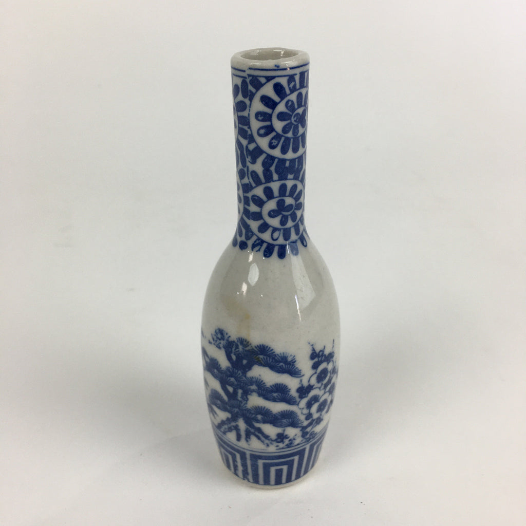 Japanese Porcelain Sake Bottle Vtg Tokkuri Blue White Slim Bottle TS401