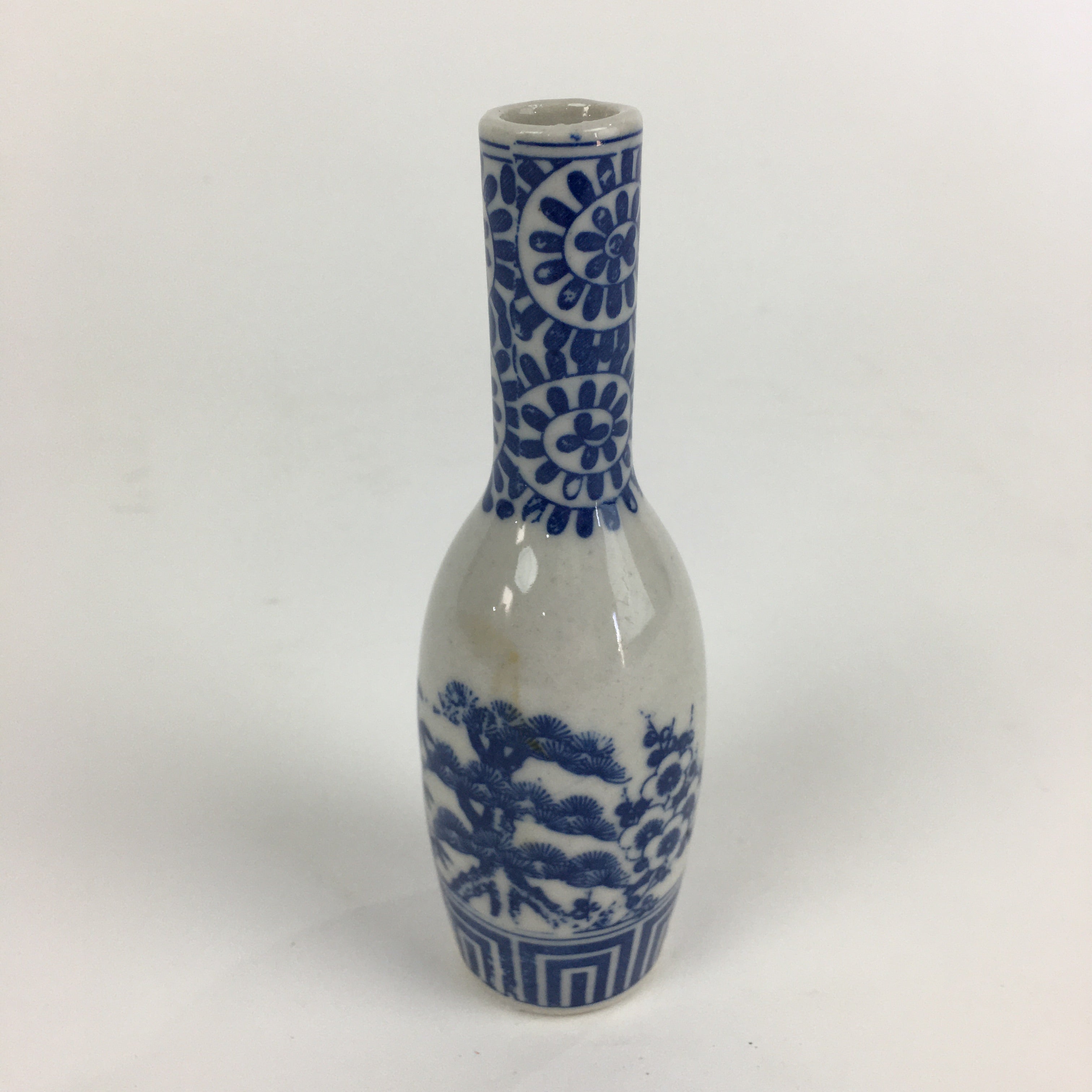 Japanese Porcelain Sake Bottle Vtg Tokkuri Blue White Slim Bottle TS401