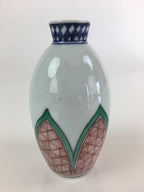 Japanese Porcelain Sake Bottle Vtg Tokkuri White Bottle Red Green Flower TS445