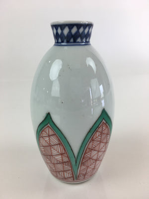 Japanese Porcelain Sake Bottle Vtg Tokkuri White Bottle Red Green Flower TS445