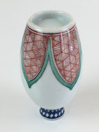 Japanese Porcelain Sake Bottle Vtg Tokkuri White Bottle Red Green Flower TS445
