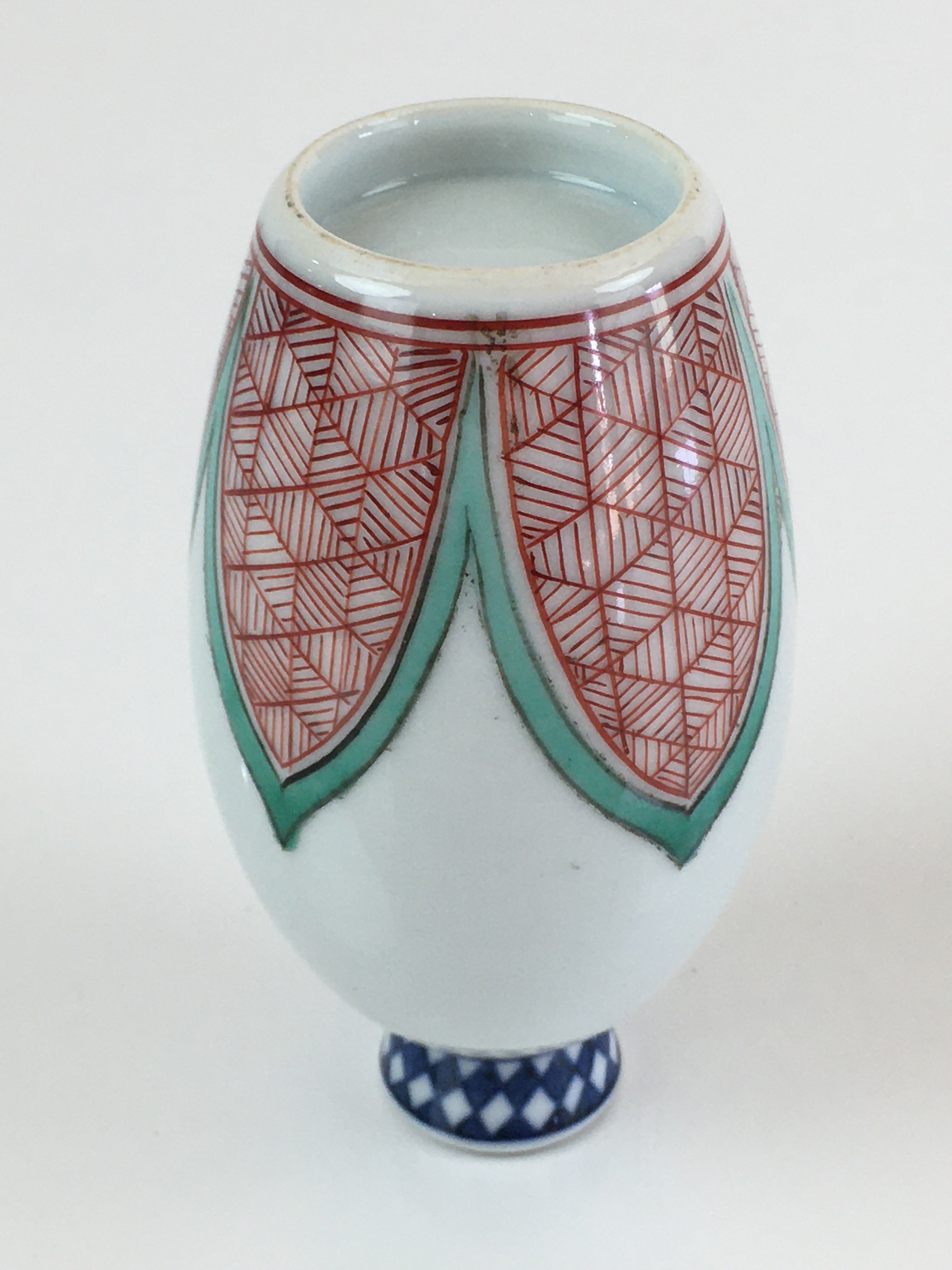 Japanese Porcelain Sake Bottle Vtg Tokkuri White Bottle Red Green Flower TS445