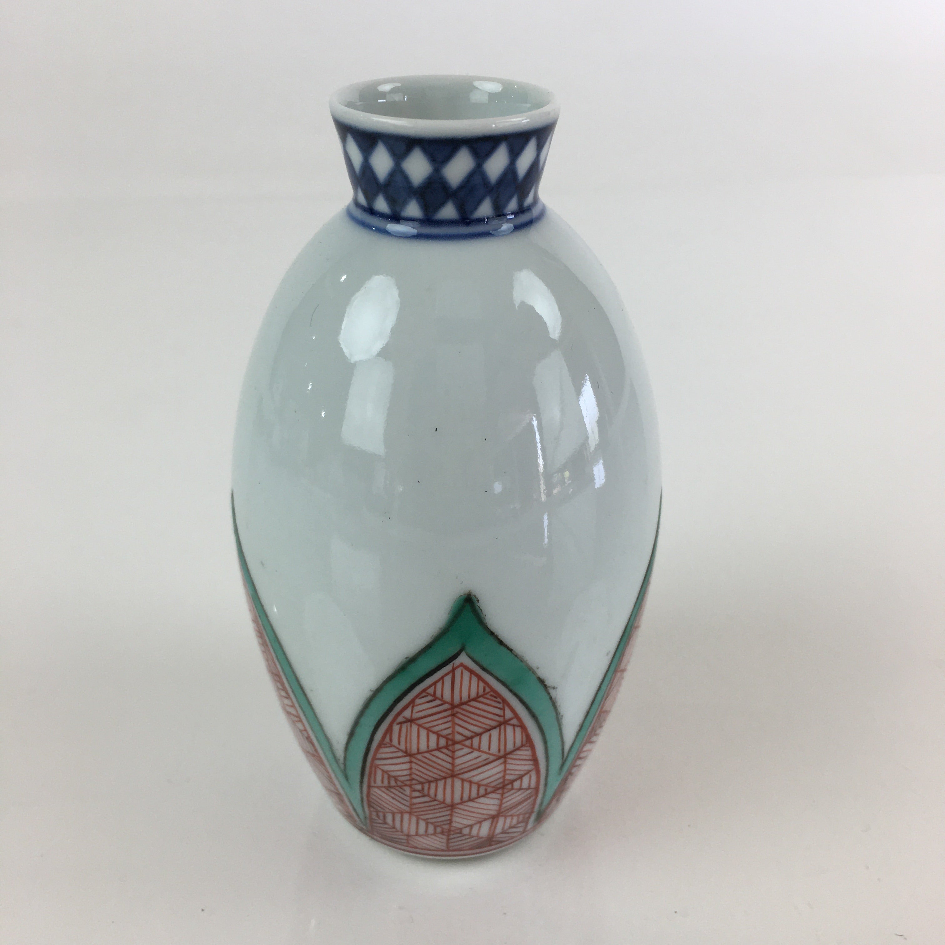 Japanese Porcelain Sake Bottle Vtg Tokkuri White Bottle Red Green Flower TS445