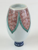 Japanese Porcelain Sake Bottle Vtg Tokkuri White Bottle Red Green Flower TS446