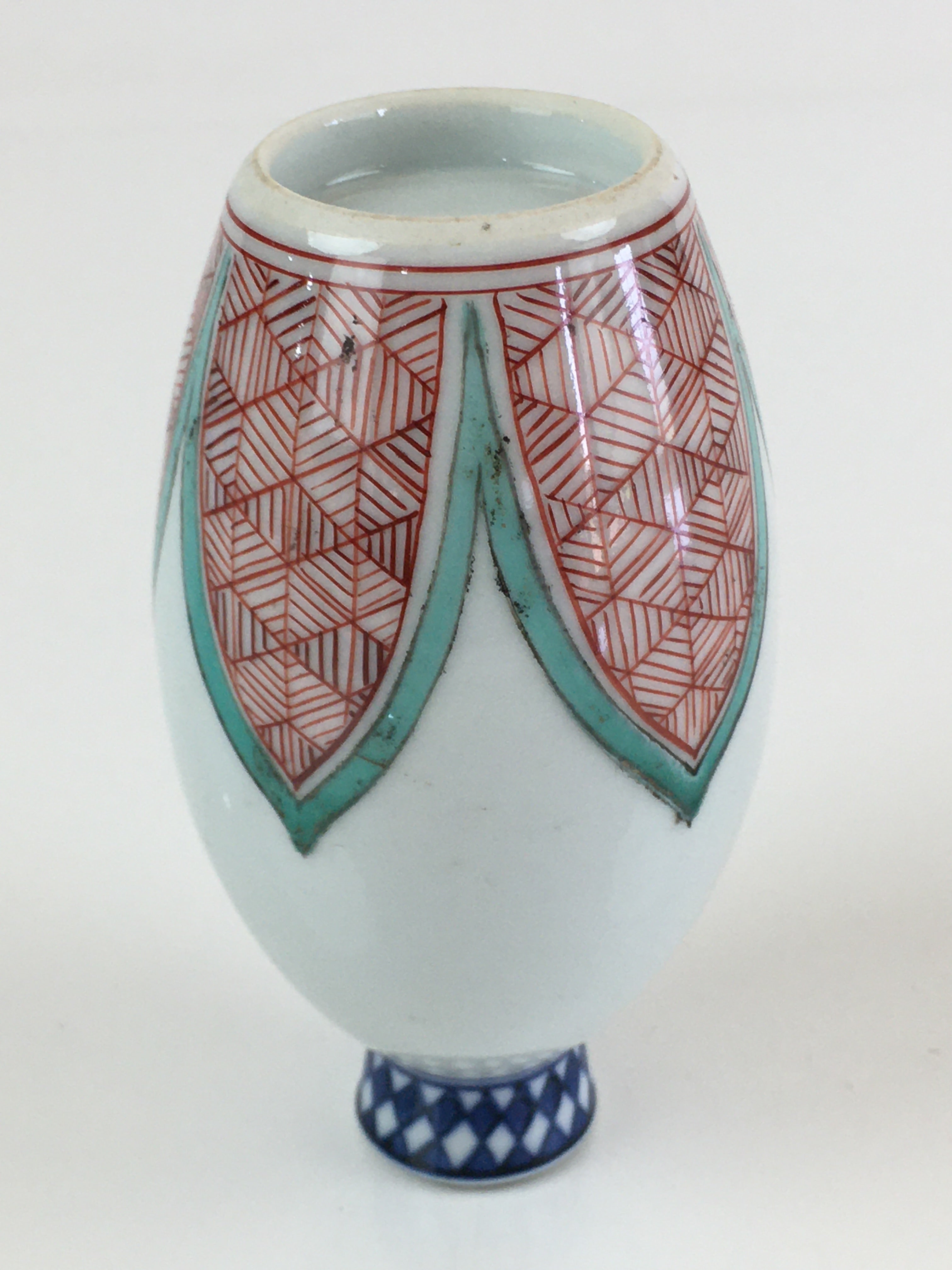 Japanese Porcelain Sake Bottle Vtg Tokkuri White Bottle Red Green Flower TS446