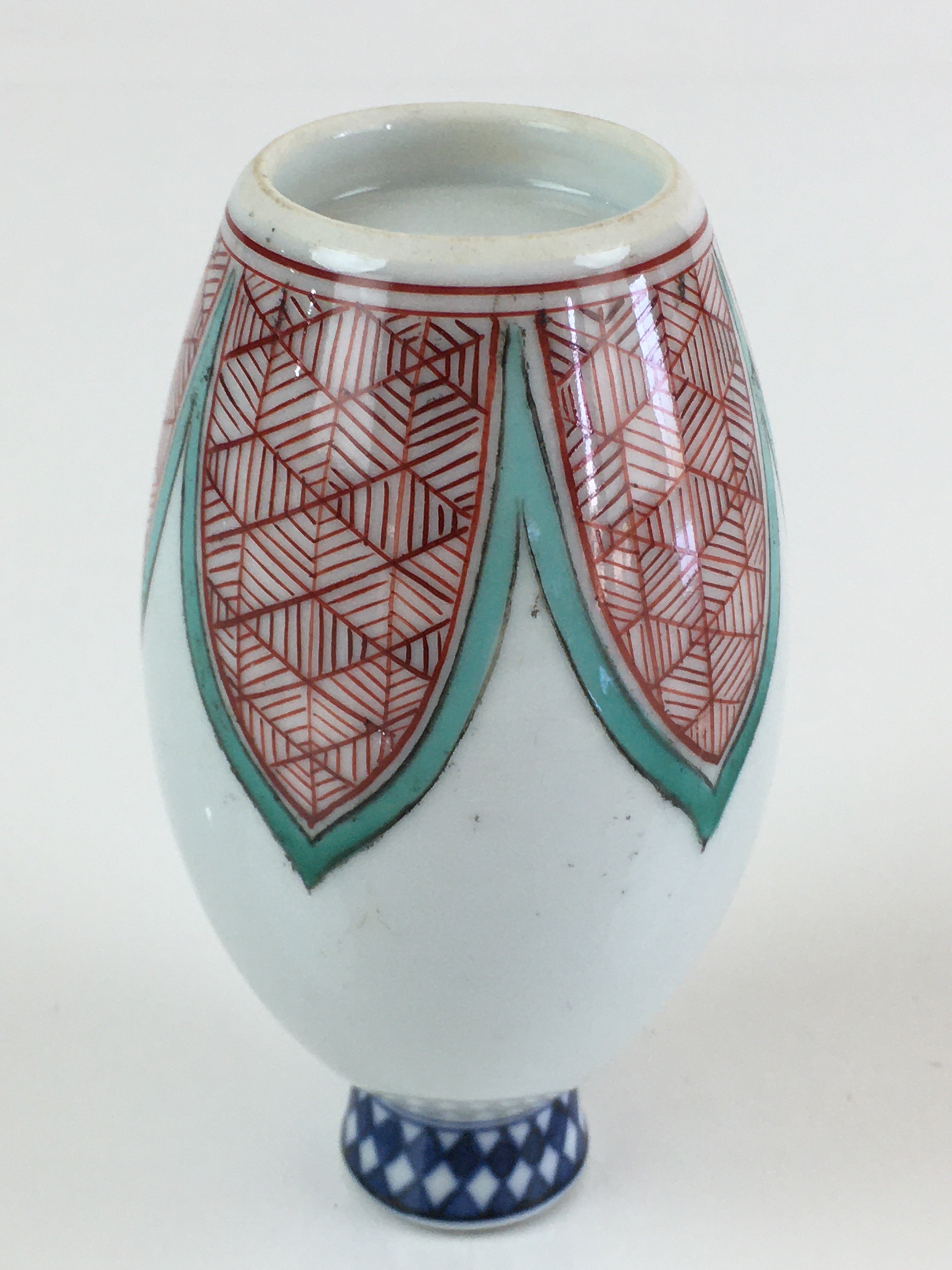 Japanese Porcelain Sake Bottle Vtg Tokkuri White Bottle Red Green Flower TS446
