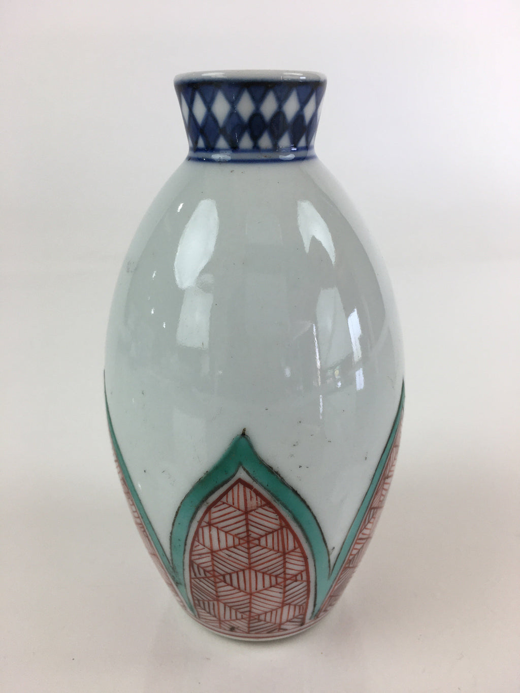 Japanese Porcelain Sake Bottle Vtg Tokkuri White Bottle Red Green Flower TS446