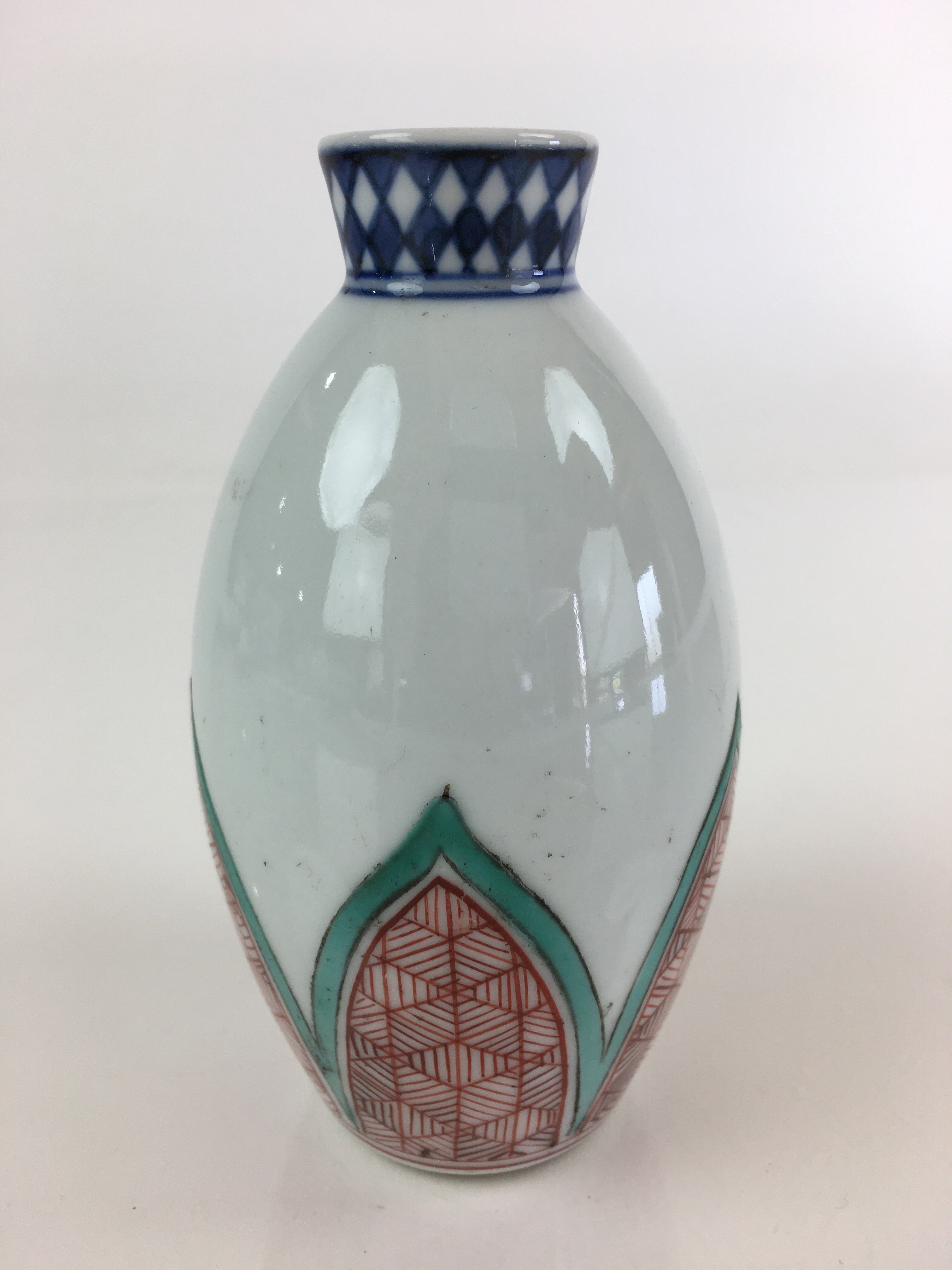 Japanese Porcelain Sake Bottle Vtg Tokkuri White Bottle Red Green Flower TS446