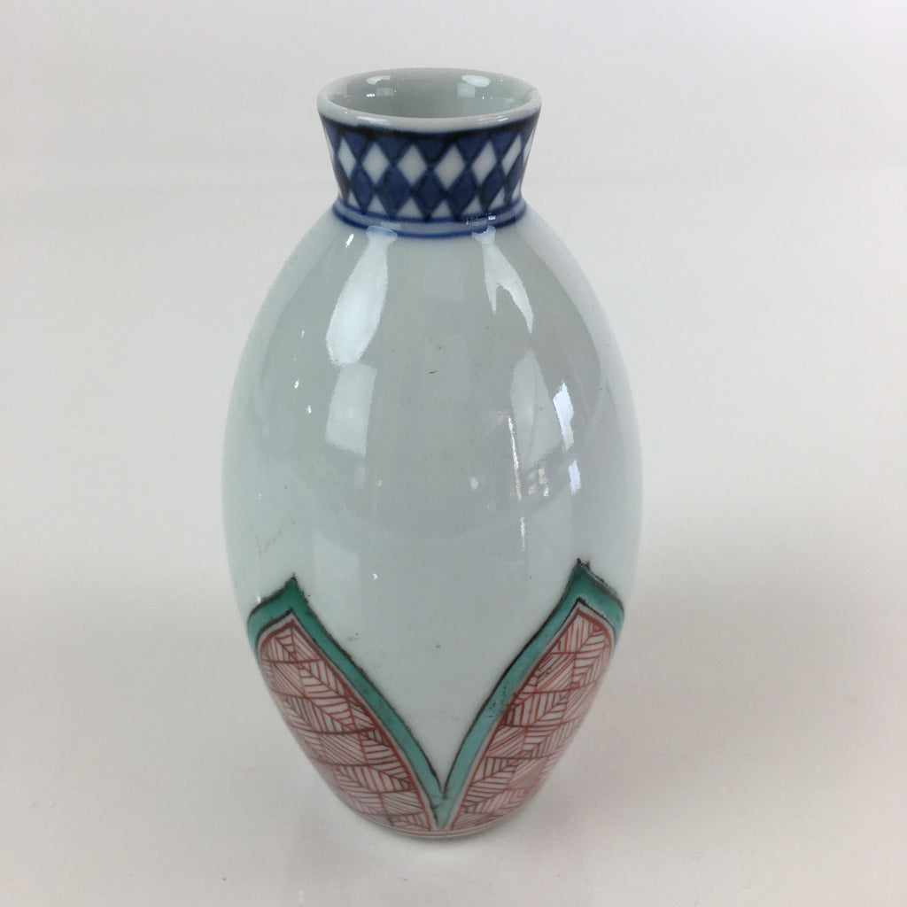 Japanese Porcelain Sake Bottle Vtg Tokkuri White Bottle Red Green Flower TS446