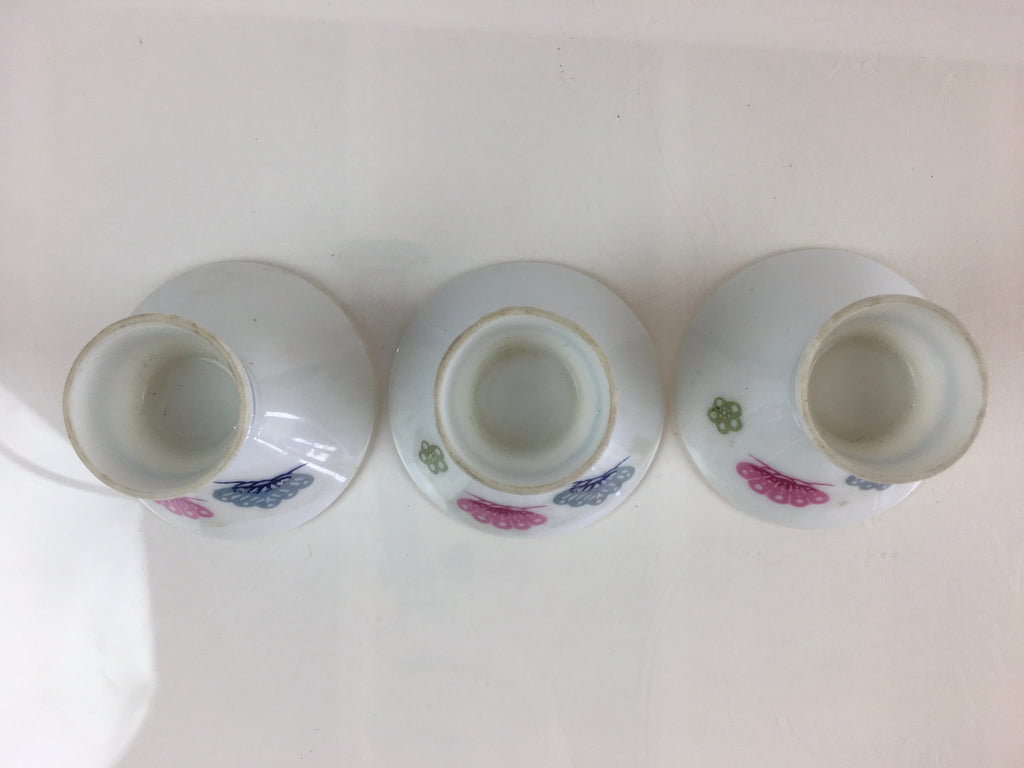 Japanese Porcelain Sake Cup 3pc Set Vtg Sakezuki Ochoko Guinomi PY112