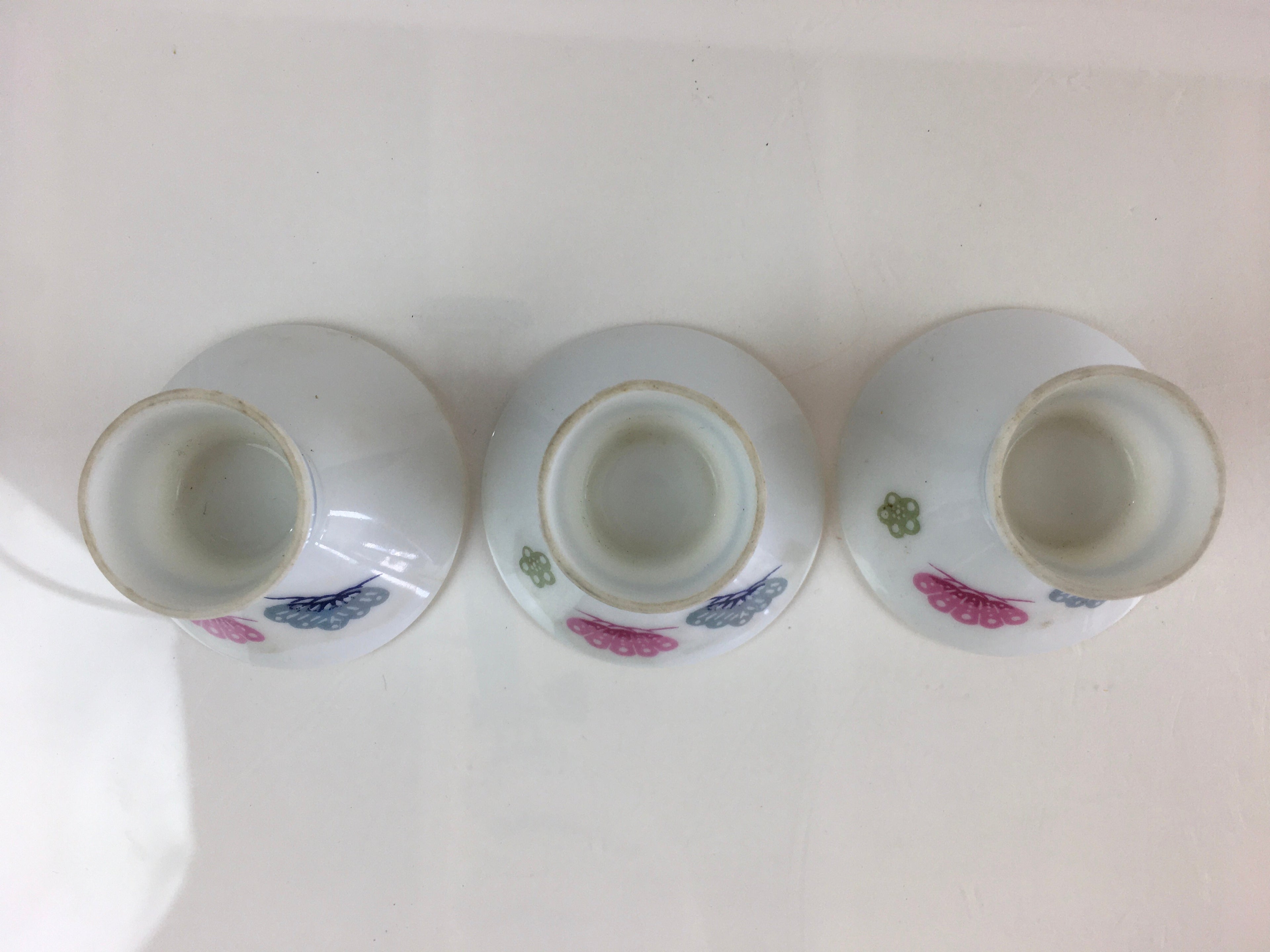 Japanese Porcelain Sake Cup 3pc Set Vtg Sakezuki Ochoko Guinomi PY112