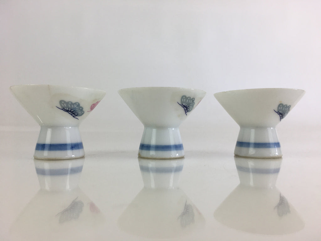Japanese Porcelain Sake Cup 3pc Set Vtg Sakezuki Ochoko Guinomi PY112