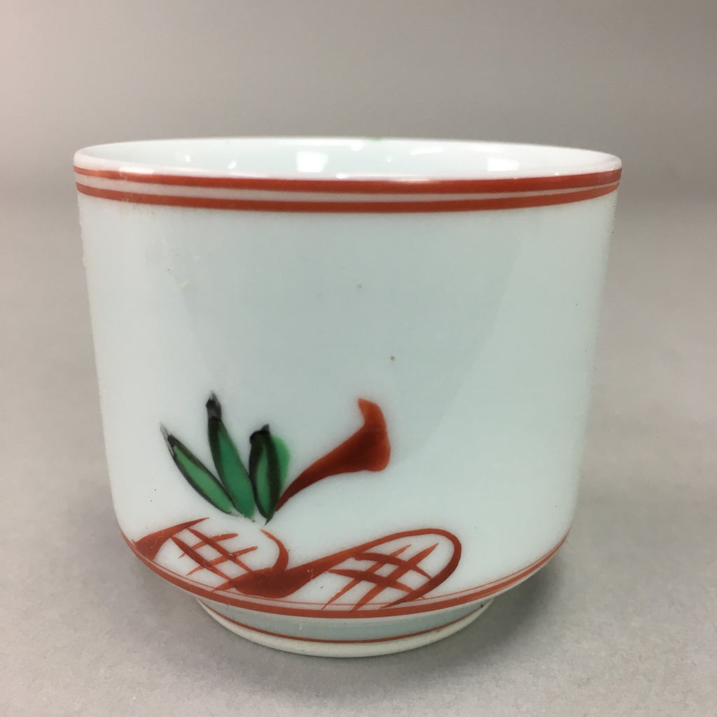 Japanese Porcelain Sake Cup Arita ware Vtg Guinomi Sakazuki Red Painting GU714
