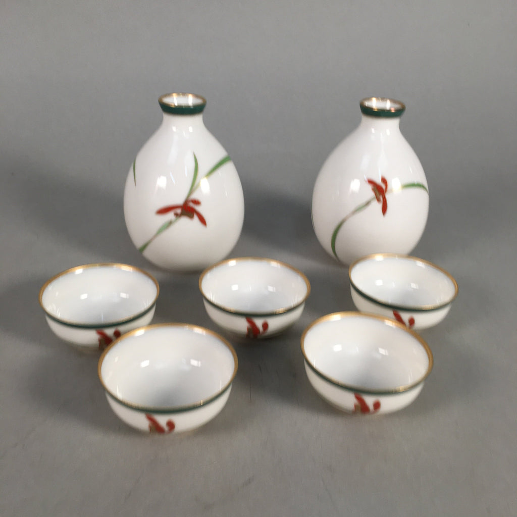 Japanese Porcelain Sake Cup Bottle Set Arita ware Floral Guinomi Tokkuri PX506