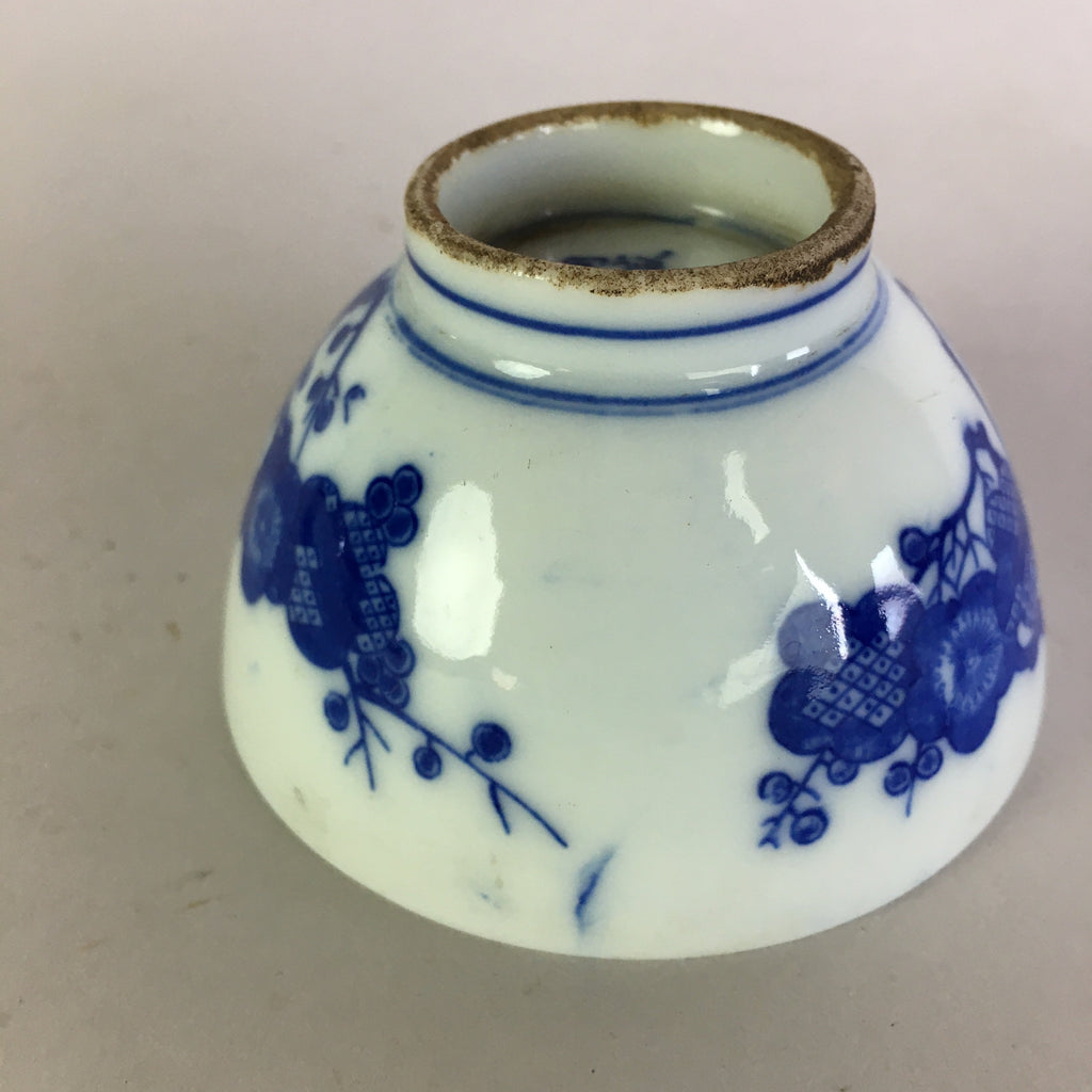 Japanese Porcelain Sake Cup Guinomi Sakazuki Vtg Blue Plum Blossom GU884