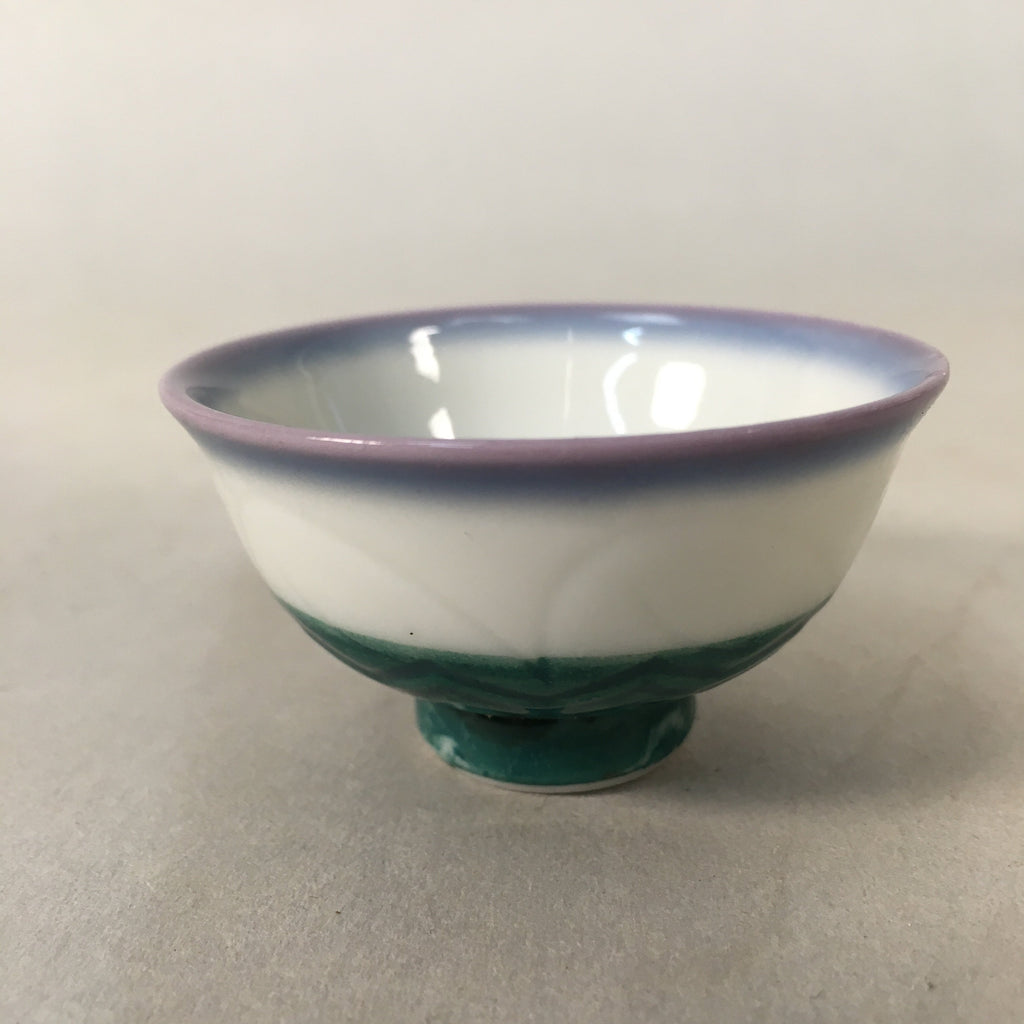 Japanese Porcelain Sake Cup Guinomi Sakazuki Vtg Blue White Green GU851
